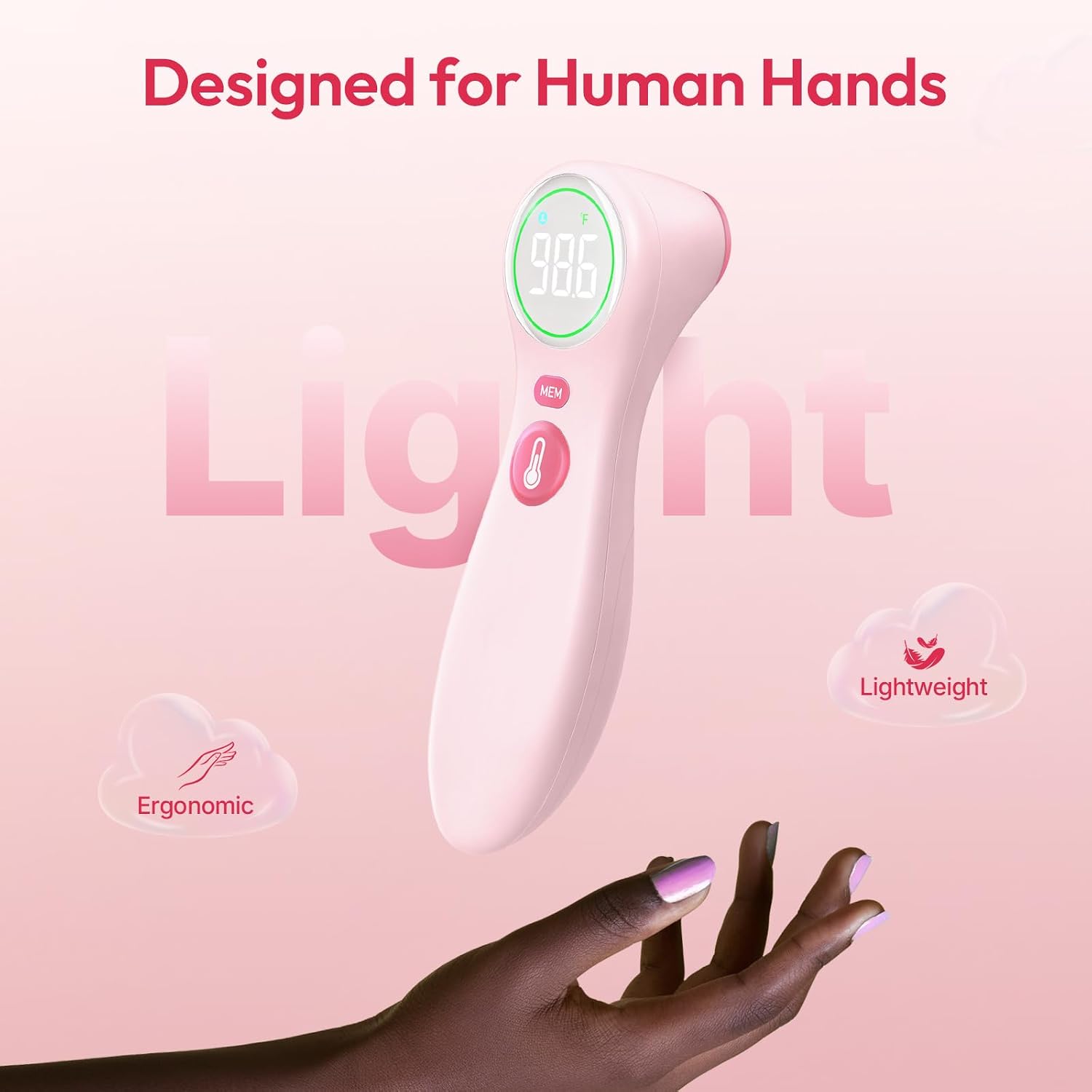 Viproud No-Touch Thermometer for Kids and Adults, 1-Second Reading, Pink | Forehead & Object Mode, Fever Indicator, Large Clear LED, Silent Mode, Home Medical, Nurse Accessories, Lifetime Support - Image 7