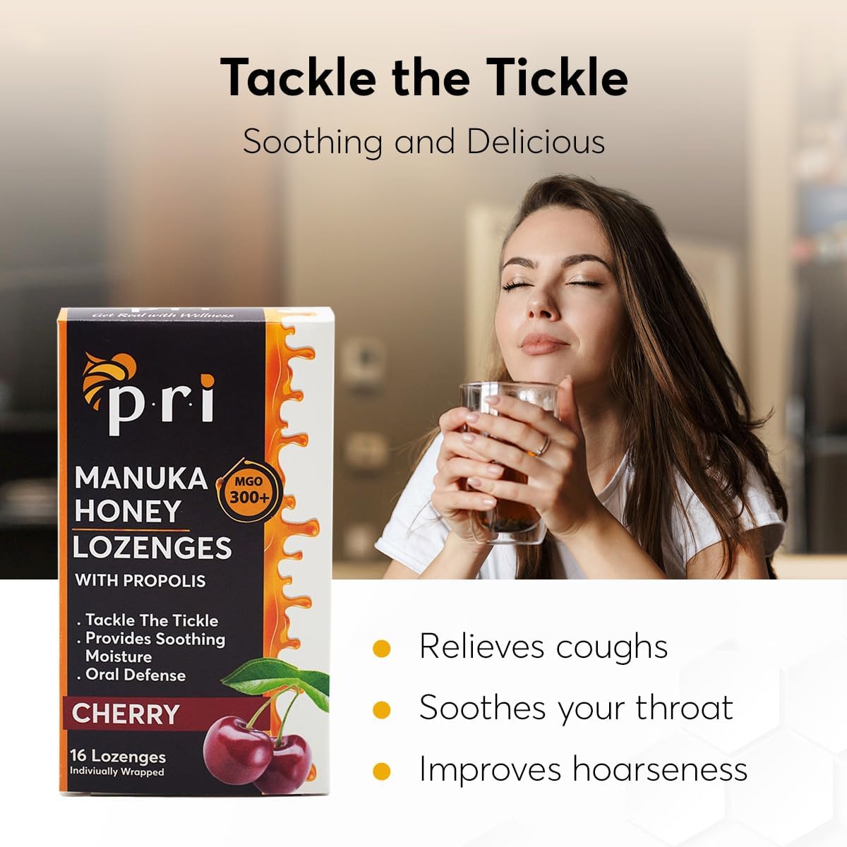 P.R.I Manuka Honey Lozenges with Propolis, Cherry Cough Drops | Natural Throat Drops, MGO 300+ Certified (16 Count, 2 Pack) - Image 2