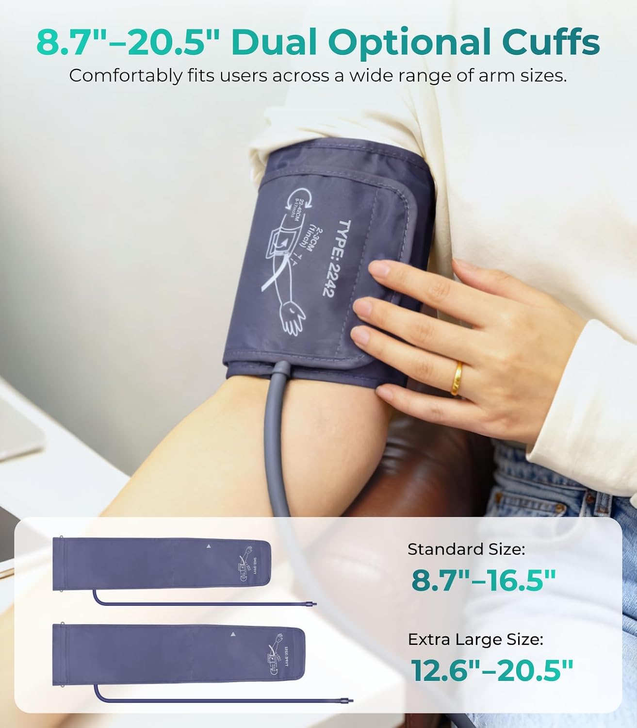 Automatic Upper Arm Blood Pressure Monitor, 3*199 Sets Memory, White | Dual Cuffs (9-17in&13-21in), Large LED Backlit Display, USB-C/4 AAA, Fast 35s reading, Home Use, one-touch, accurate readings - Image 4