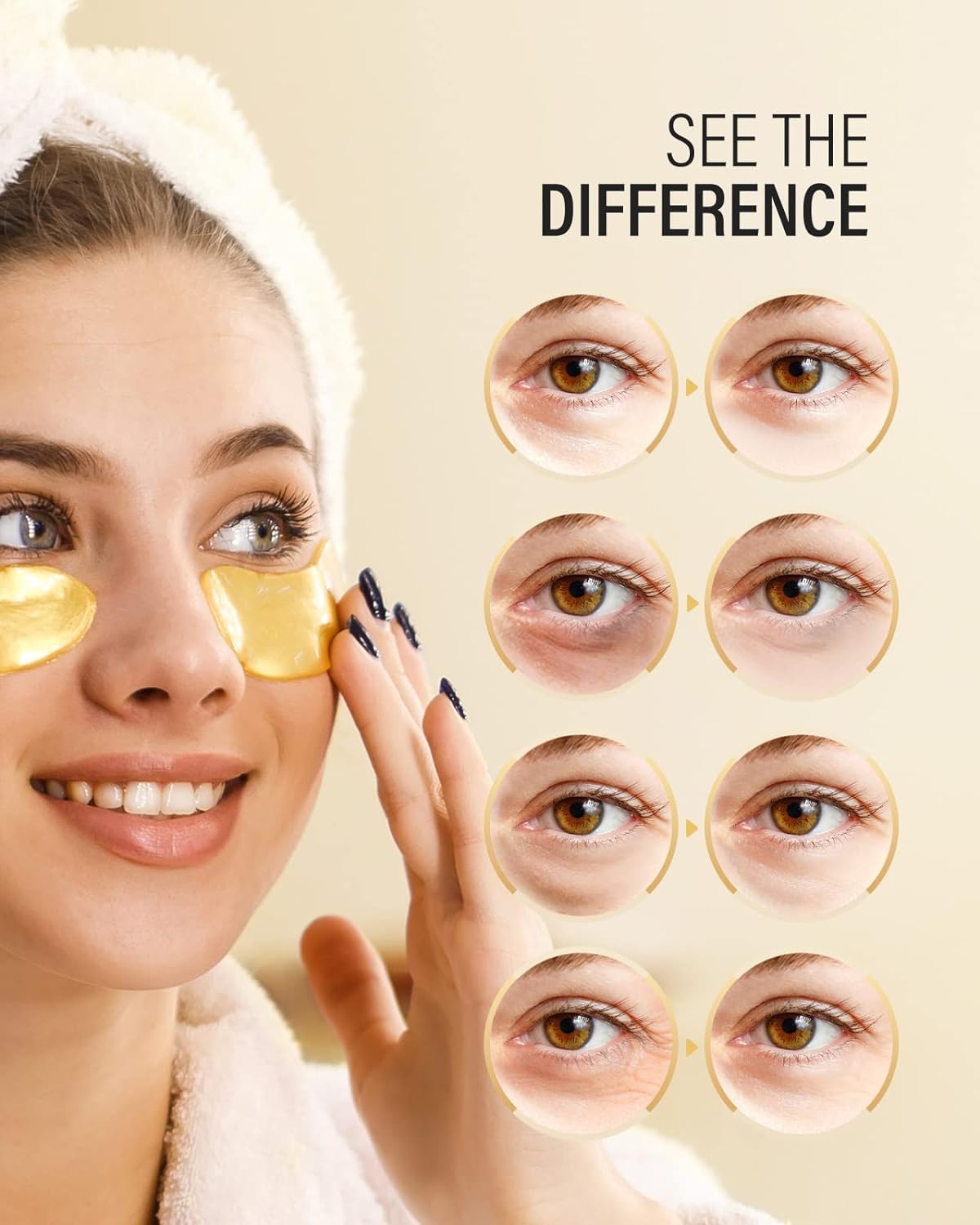 Maskiss 24K Gold Under Eye Patches (15 Pairs), Eye Mask, Collagen Skin Care Products, Eye Patches for Puffy Eyes, Eye Masks for Dark Circles and Puffiness - Image 5