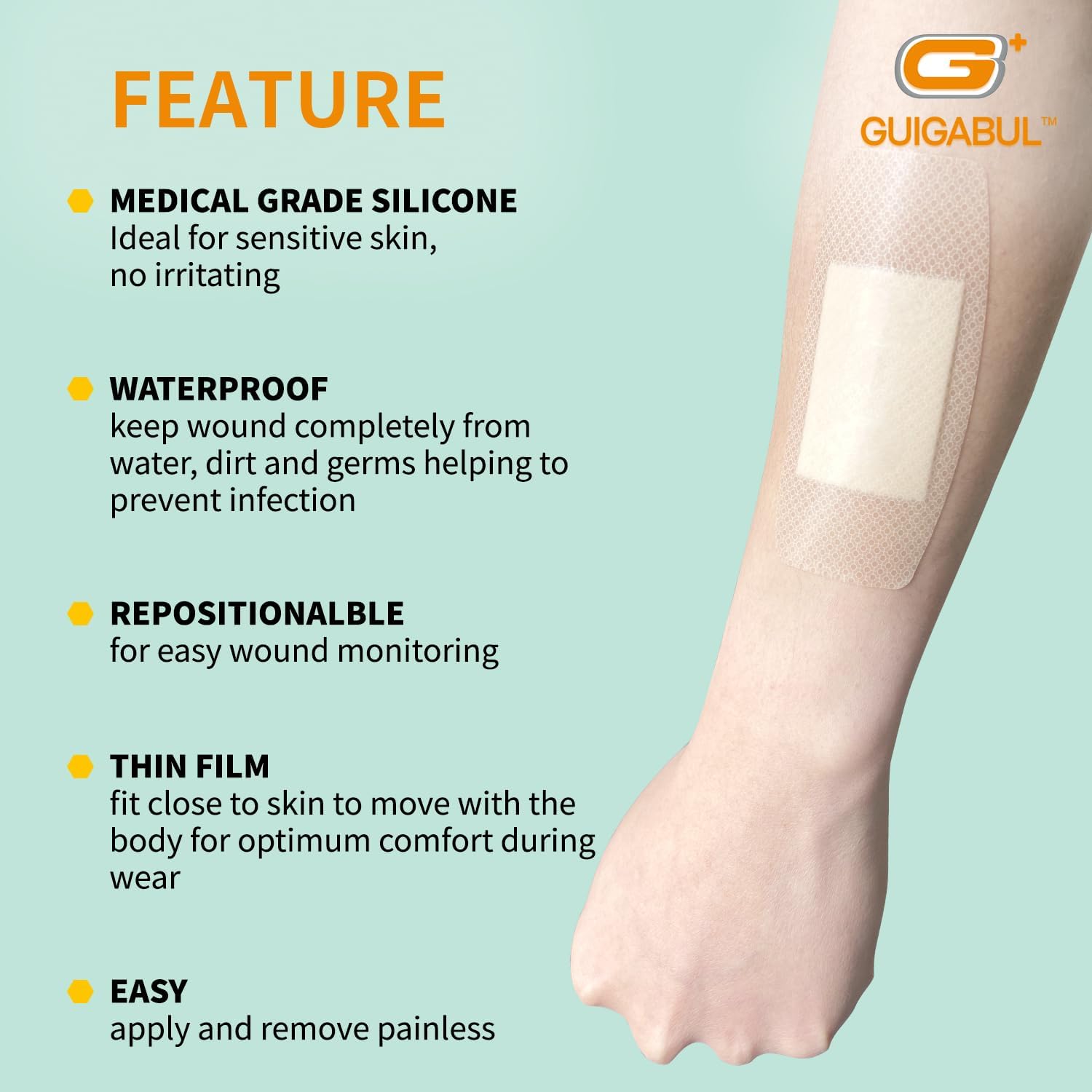 Waterproof Silicone Bandages for Sensitive Skin Variety Pack | 48 Counts Painless Removal Hypoallergenic Latex Free 0.75"x3" (36 Counts) and 1.63"x4" (12 Counts) - Image 2