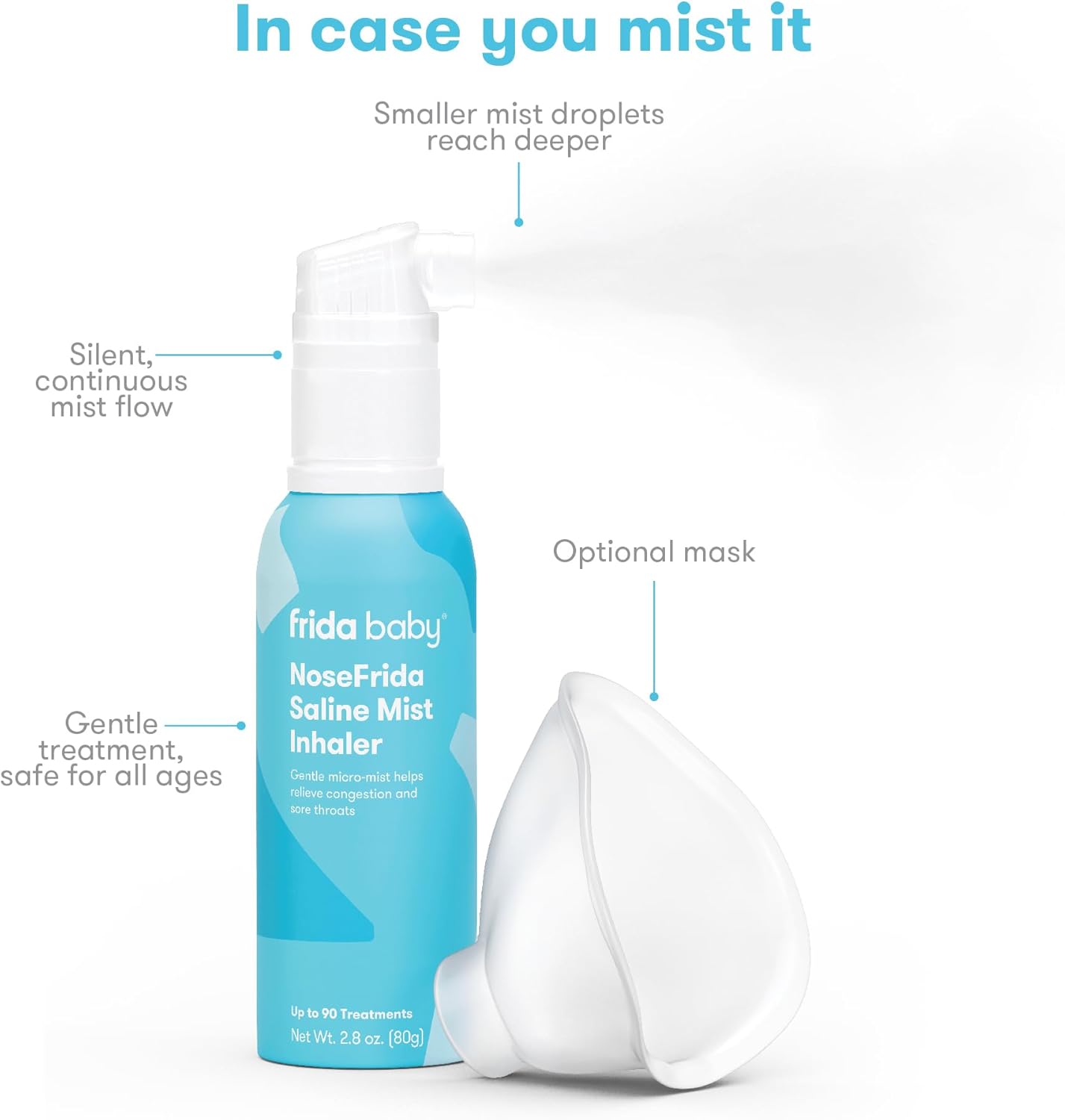 Frida Baby NoseFrida Saline Mist Nasal Inhaler, Decongestant Spray for Congestion & Allergy Relief for Babies + Kids, Nasal Saline Spray, Soothes Stuffy Nose & Sore Throat, Includes Mask - Image 5