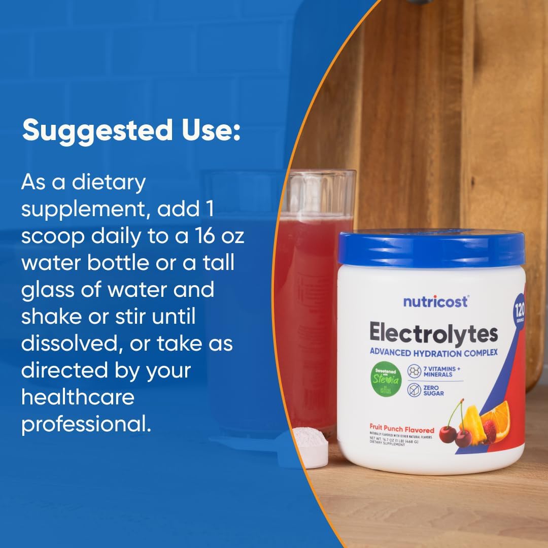 Nutricost Electrolyte Complex Powder (120 Servings, Fruit Punch) | Hydration Supplement Drink Mix with Vitamins and Minerals - Image 7