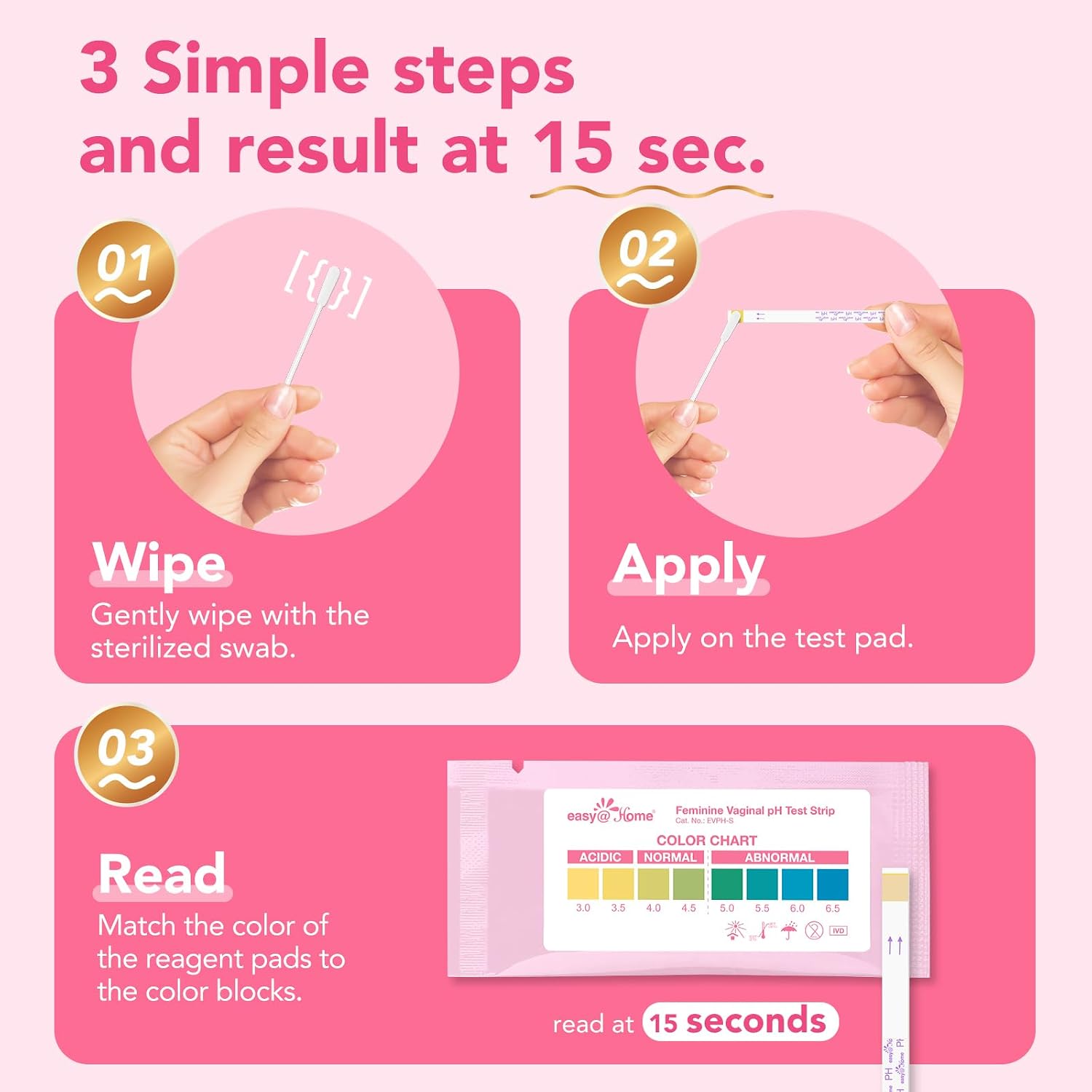 Easy@Home 5 Pack Vaginal pH Test Strip for Women, Yeast Infection & BV Test | Bacterial Vaginosis Testing Kit for Women with Swabs, Feminine pH Balance Health Tests, at Home pH Level Tester #EVPH-S - Image 3