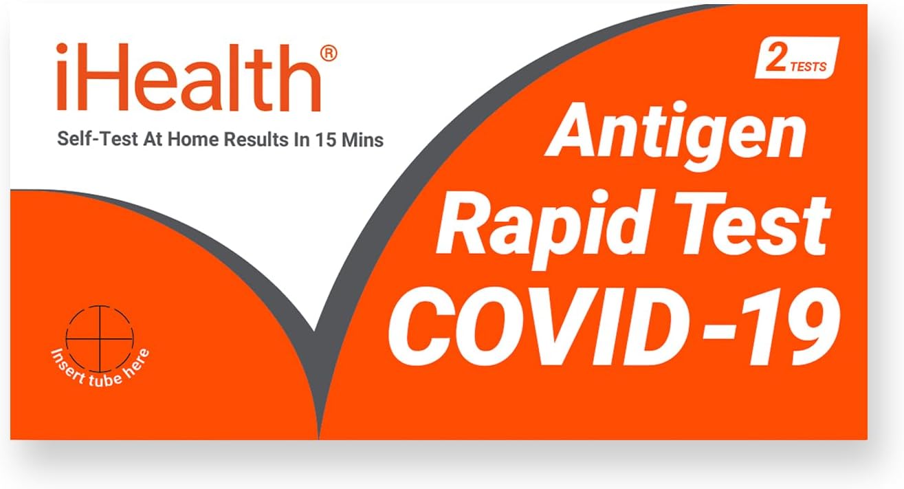 iHealth COVID-19 Antigen Rapid Home Test, 2 Tests, FDA Authorized OTC | at-Home Self Test, Results in 15 Minutes with Non-invasive Nasal Swab, Easy to Use & No Discomfort, for ages 2 and up