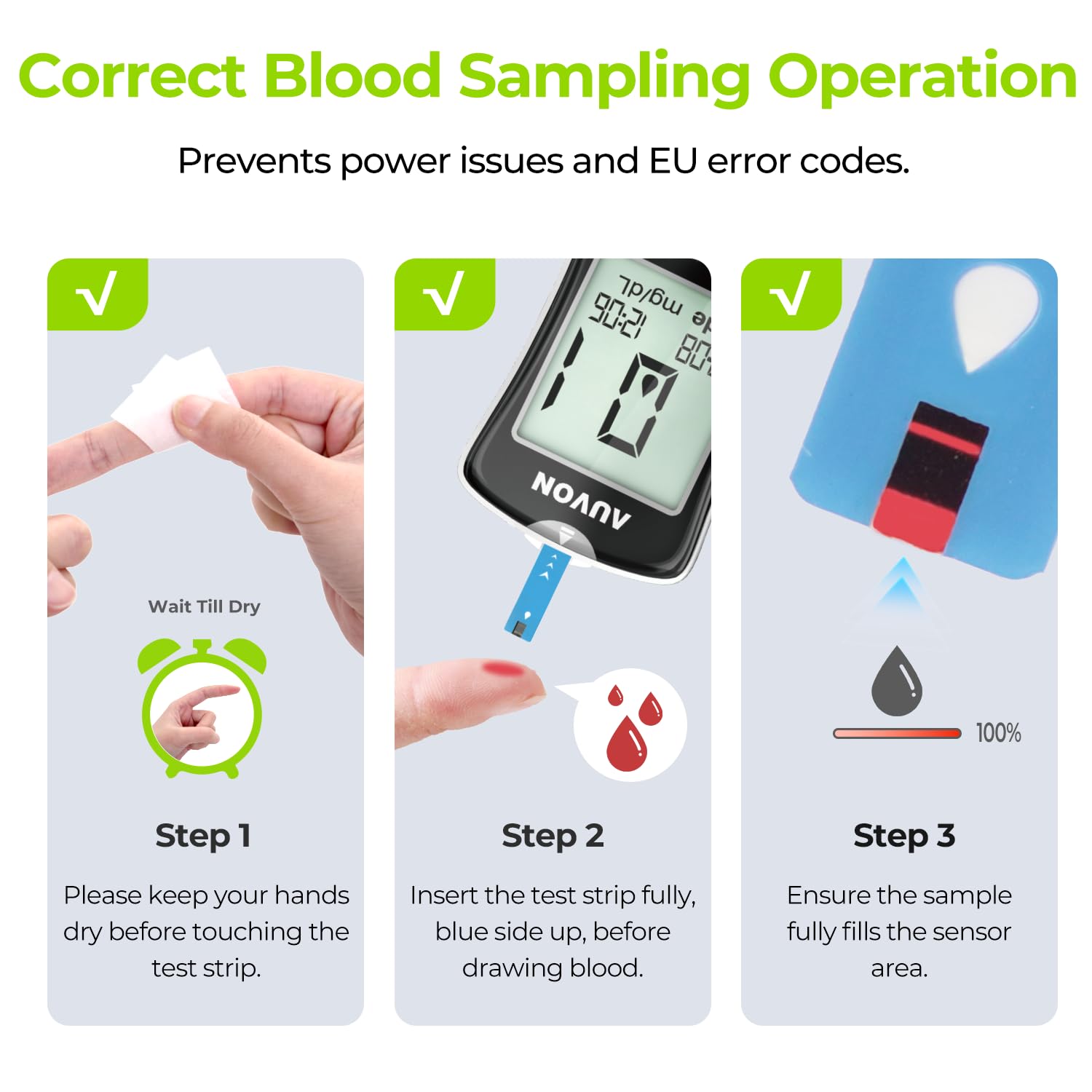 AUVON Blood Glucose Monitor Kit for Accurate Test, 50 Strips, No Coding | Diabetes Testing Kit with 50 30G Lancets, 1 Lancing Device, Portable and Reliable Blood Sugar Monitor Test Kit for Home Use - Image 8