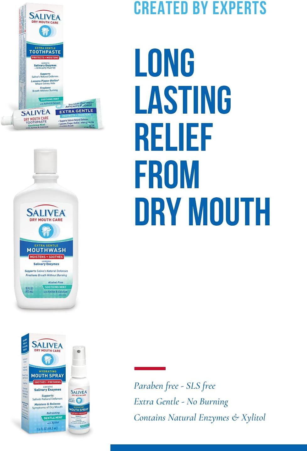 SALIVEA Soothing Dry Mouth Spray for Adults 250 Pumps Mint 1.5 oz Pack of 1 | Moisturizing saliva substitute with natural salivary enzymes aids daily oral care, mild formula for kids and adults - Image 5