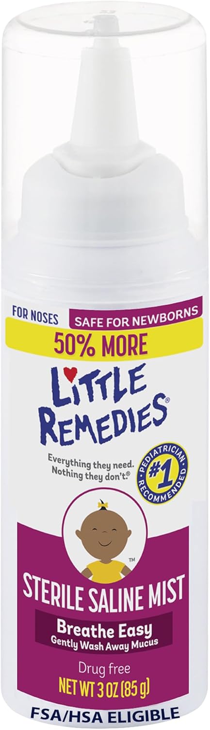 Little Remedies Sterile Baby Saline Nasal Mist, 3 Fl Oz | Safe for Newborns, Relieve Stuffy and Dry Noses, Drug-Free, Gently Wash Away Mucus