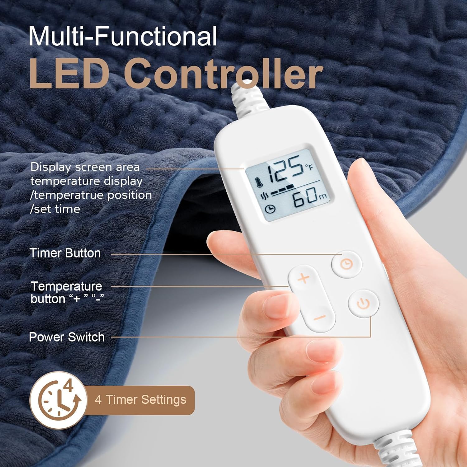 VAAGHANM Heating Pad: 33" x 17" Large Heat Pad for Full Back Coverage | FSA Eligible HSA - Electric Heating Pad for Back Pain & Cramps Relief - 6 Timer & 6 Temperature Controller - Image 6