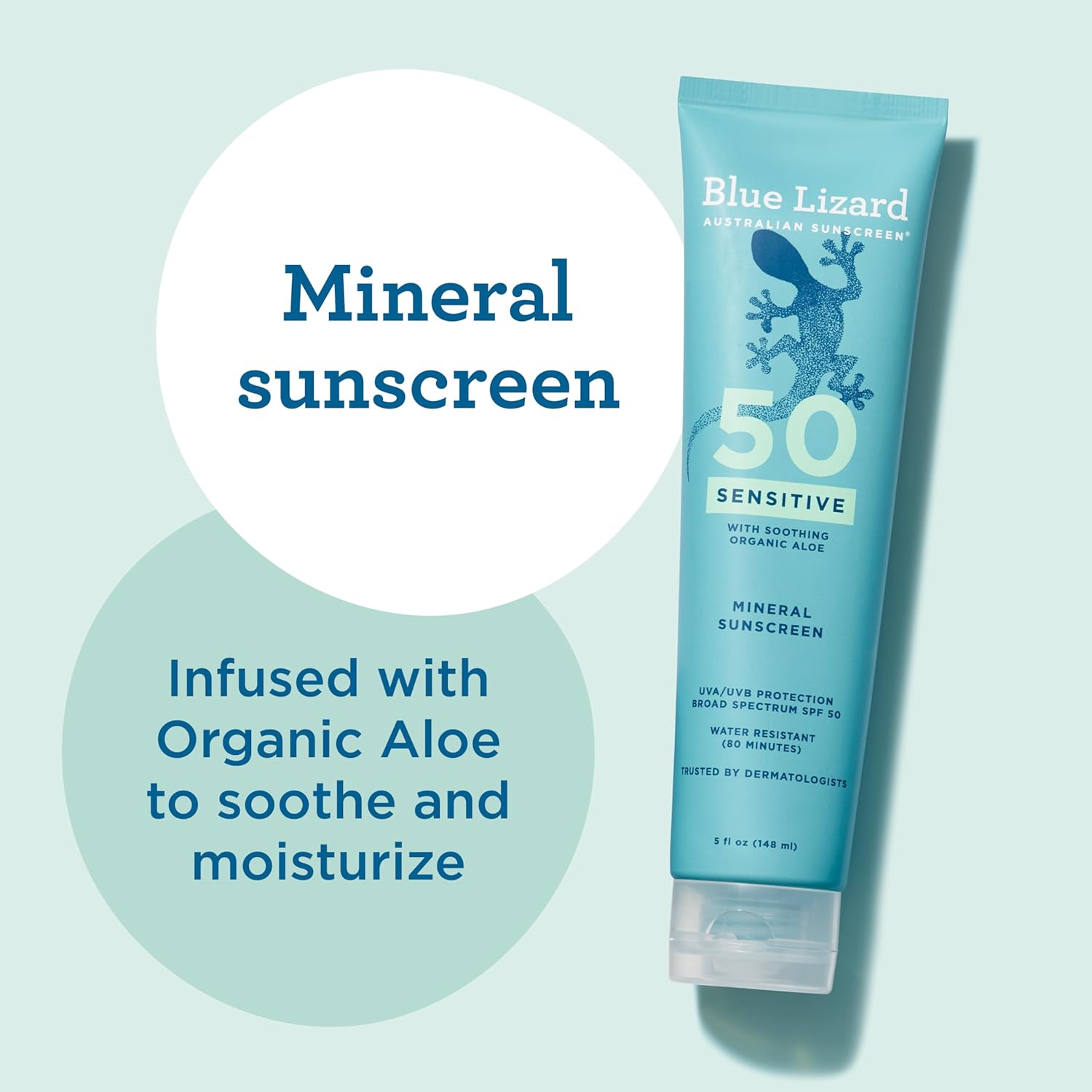 Blue Lizard Sensitive Mineral SPF 50 Sunscreen Lotion, 100% Mineral Sunscreen, UVA/UVB Protection, Infused with organic Aloe Vera, Soothes and Hydrates, 5 fl oz - Image 4