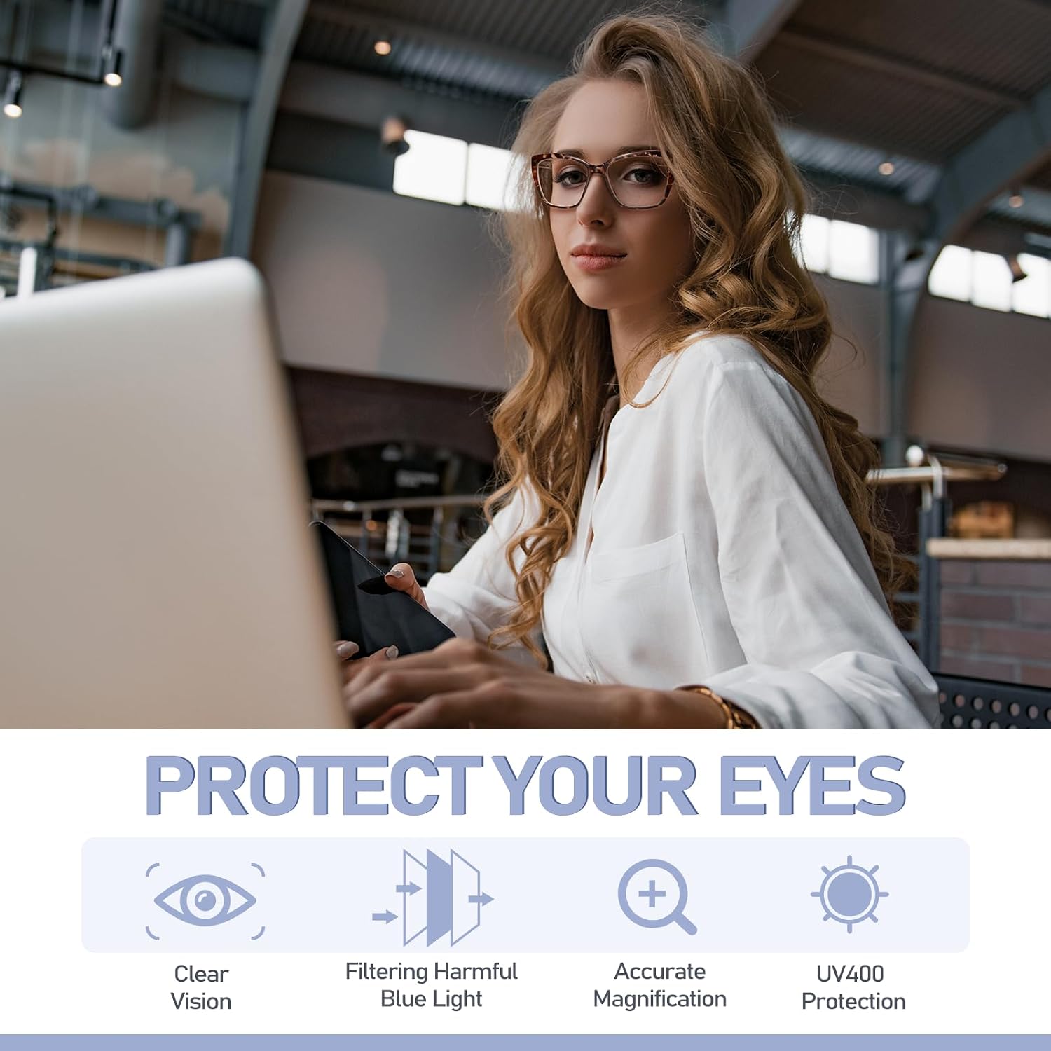 Reading Glasses for Women, 1.50 Fashion Oversized Blue Light Readers | TR90 Lightweight Cat Eye Frames Spring Hinge Eye Glasses with Blue light Protection for All Day Comfort wear & Anti Eyestrain - Image 2