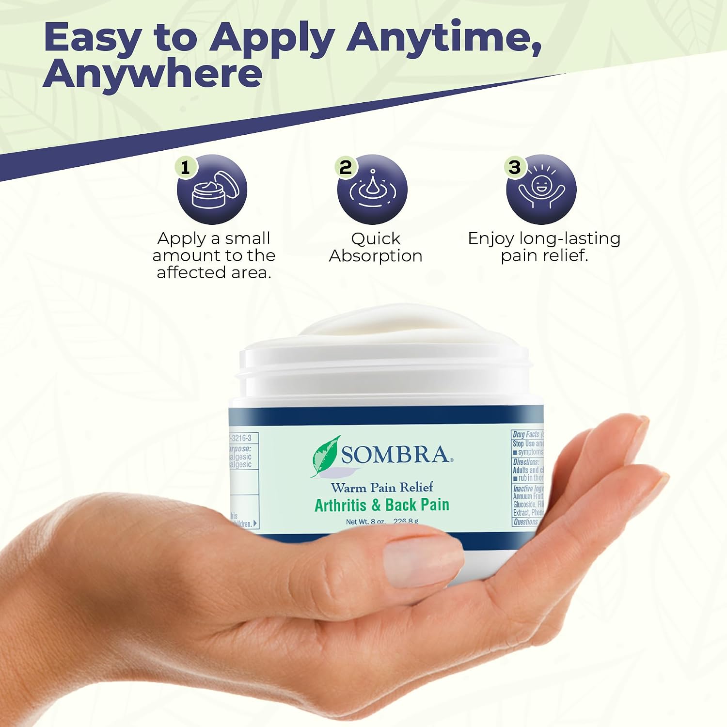 Sombra Warm Pain Relief 8 oz Jar for Arthritis, Back Pain & Pre-Exercise | For Arthritis Chronic Pain Pre-Workout Rub Vegan Formula Free of Artificial Fragrances, Dyes, NSAIDs, Wax, Petroleum, Alcohol - Image 5