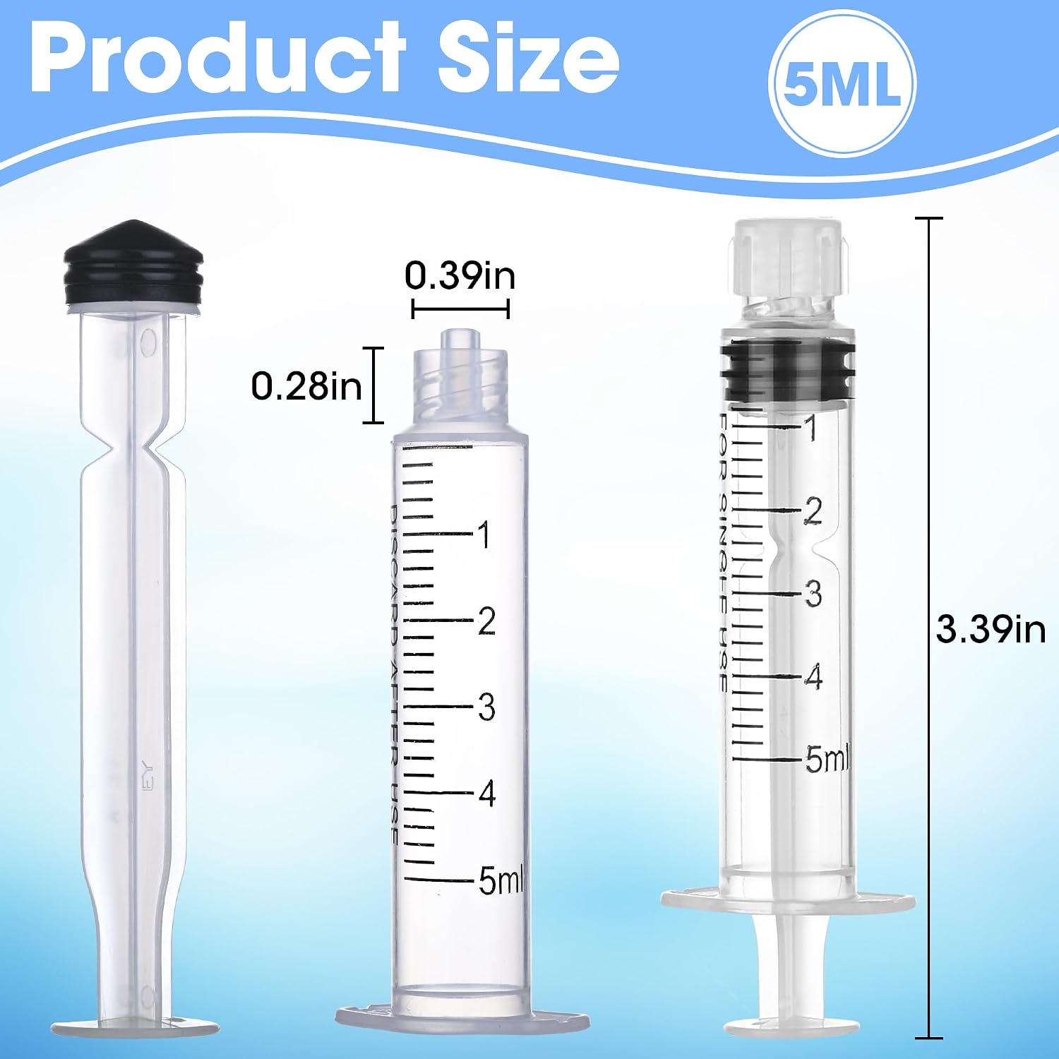 50Pack 5ml/cc Luer Lock Syringe without Needle, Plastic Syringe with Caps for Liquid, Sterile Individually Wrapped - Image 2