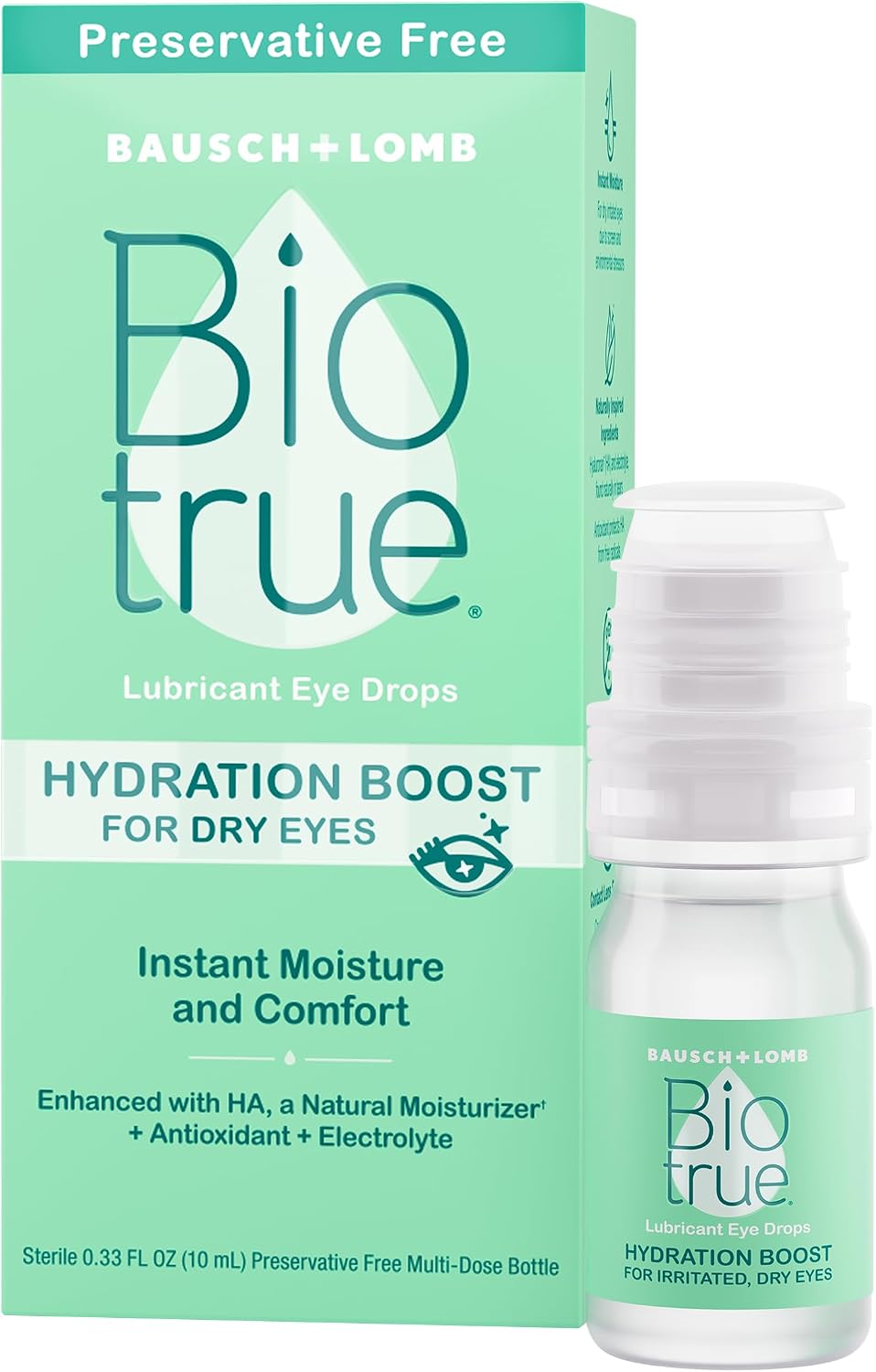 Biotrue Hydration Boost, Preservative-Free Eye Drops for Dry Eyes, Instantly Moisturizes, Rehydrates, Contact Lens Friendly, Refresh & Relieve Eye Irritation, 0.33 FL Oz (Pack of 1)