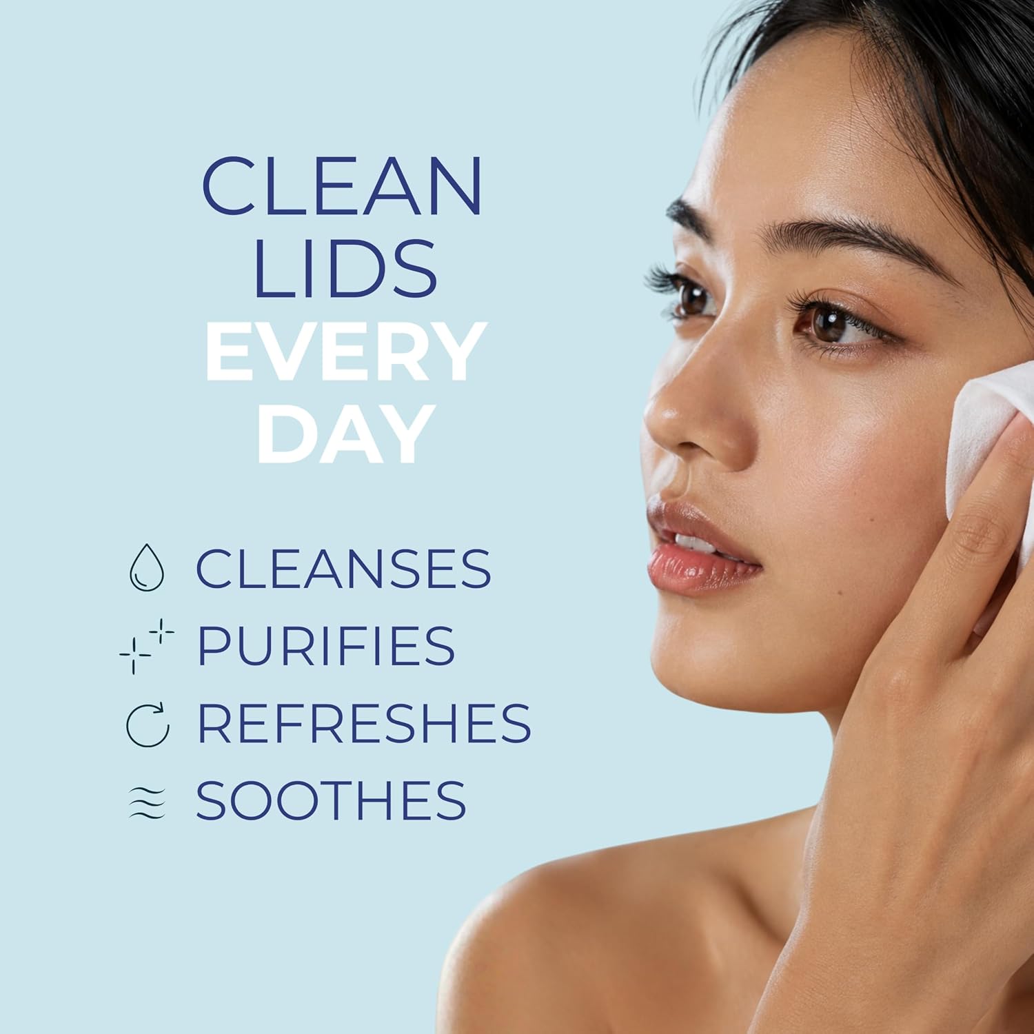 NOVEHA 60PCs Daily Hygienic Eyelid & Lash Wipes | For Blepharitis & Itchy Eyes, Demodex | Individually Wrapped Refreshening Eyelid Wipes, Natural Makeup Remover & Calming Moisturizer - Image 3