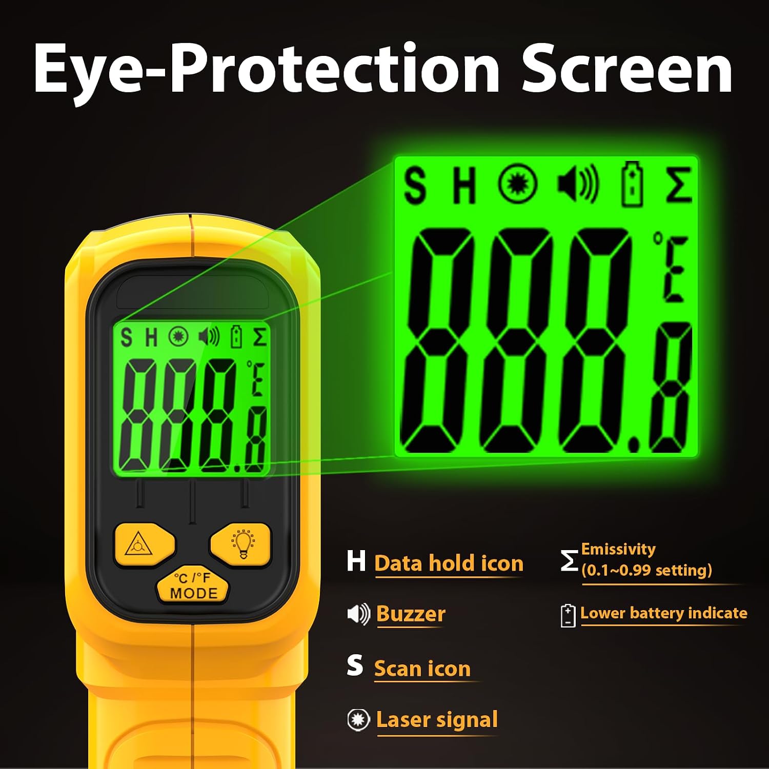 FKM Infrared Thermometer Gun Non-Contact Laser Temperature Gun,-58°F~986°F | Adjustable Emissivity,Digital IR Thermometer Gun for Cooking,Griddle,Pizza Oven,BBQ,HVAC,Automotive,Industrial,Not for Human - Image 8