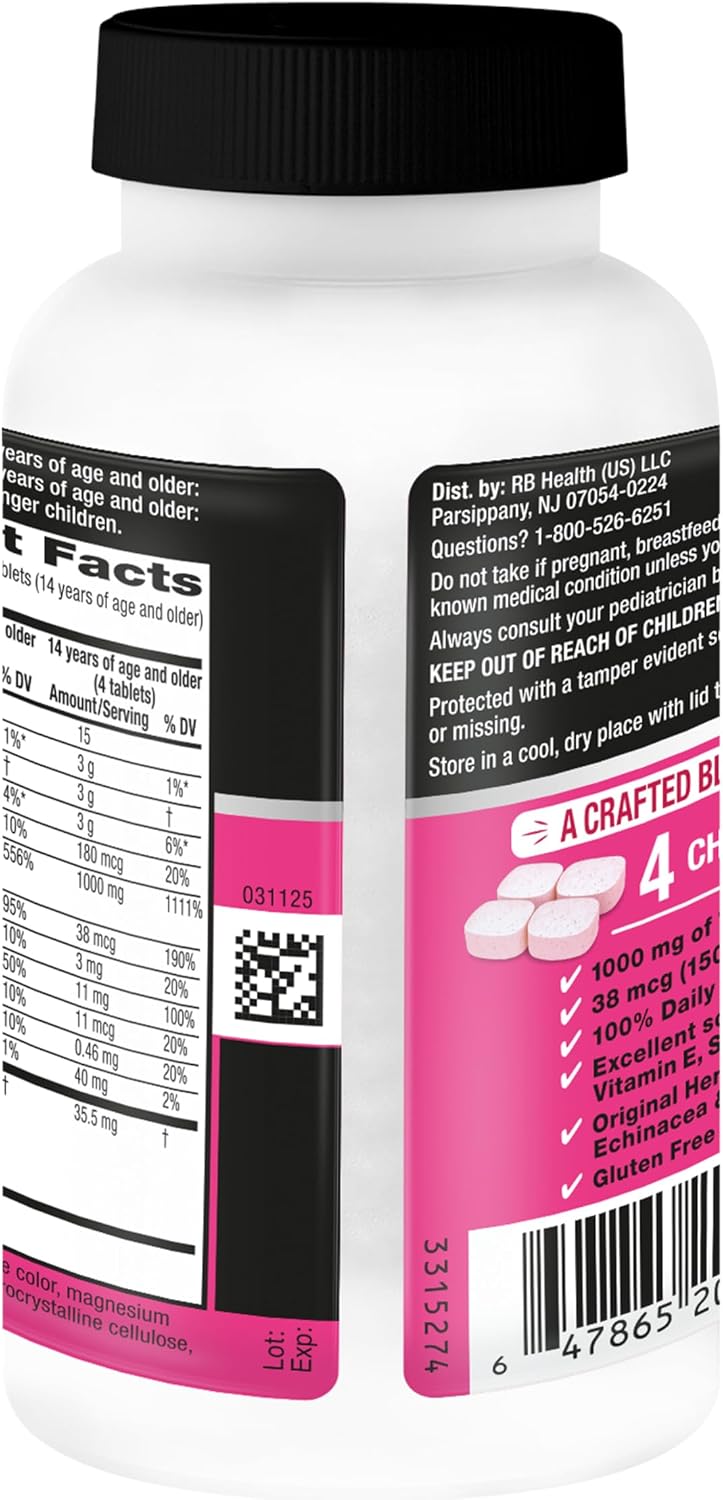Airborne Very Berry Chewable Tablets, 116ct | Immune Support Supplement with 1000mg Vitamin C + Vitamins A, D, E, Zinc,Selenium, & Manganese | Herbal Blend | Gluten Free | Antioxidants Vitamins A, D & E + Zinc, Selenium, and Manganese, Herbal Blend, Multivitamin Supplements, Immune Health, Tasty - Image 13