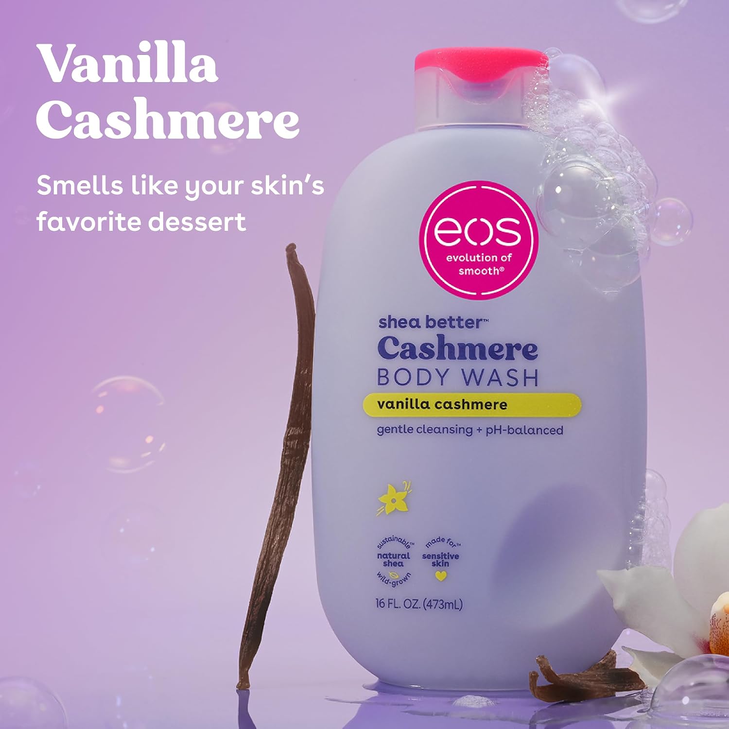 eos Body Wash, Vanilla Cashmere, Moisturizing Creamy Gel Formula with Shea Butter, Glycerin, Vitamin E, pH Balanced, Sensitive Skin, Vegan, 16 fl oz - Image 2