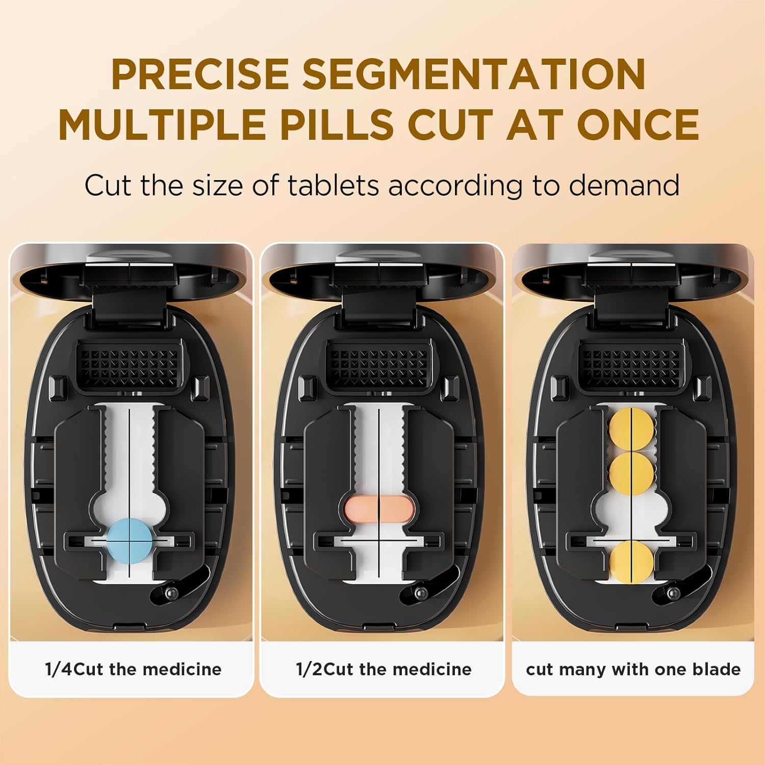 Pill Cutter Splitter for Small and Tiny Pills, 1/2 1/4 Pill Splitter for Small Pills,Vitamins, Tablets in Half or Quarters, Accurate and Easy Cutting, Stainless Steel Blade, Back Storage (Black) - Image 4