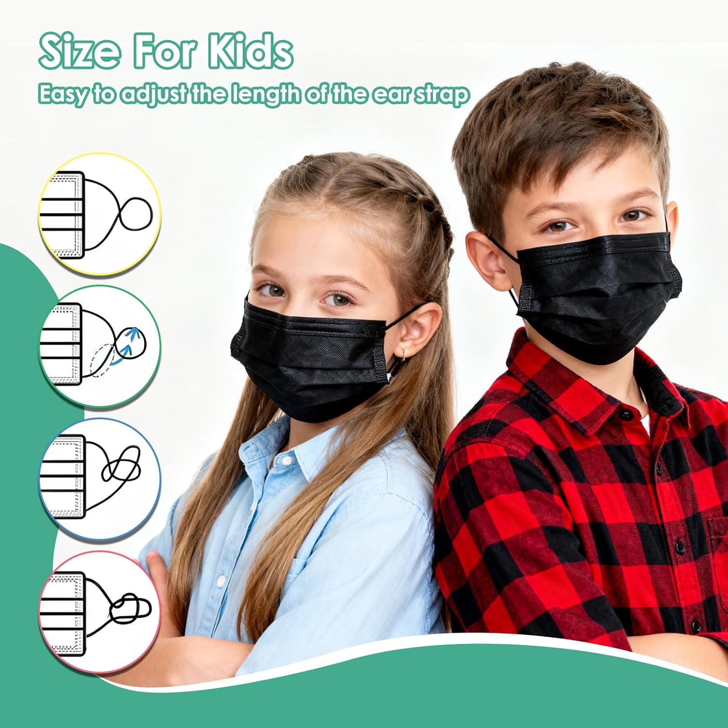 Kids Face Masks 100 PCS Black Disposable Mask 3 Ply for Children Boys Girls - Image 3