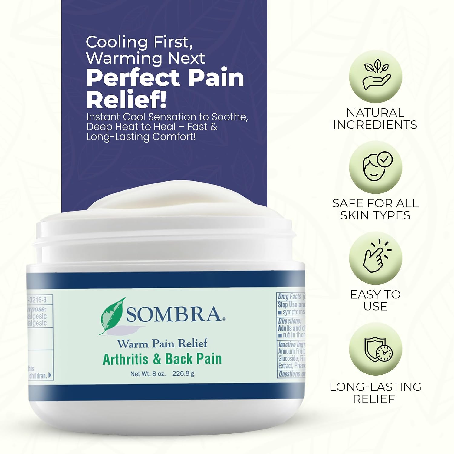 Sombra Warm Pain Relief 8 oz Jar for Arthritis, Back Pain & Pre-Exercise | For Arthritis Chronic Pain Pre-Workout Rub Vegan Formula Free of Artificial Fragrances, Dyes, NSAIDs, Wax, Petroleum, Alcohol - Image 3