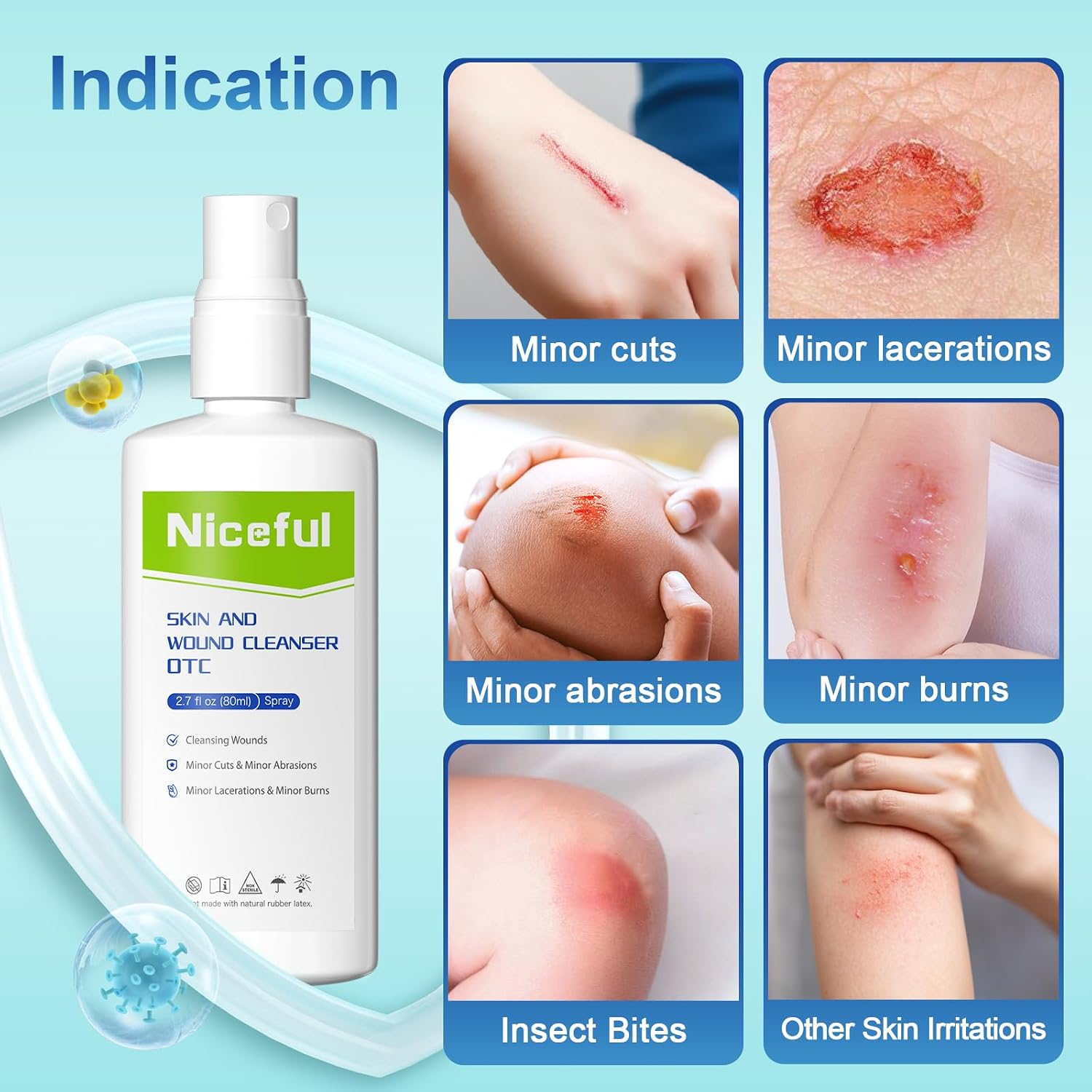 First Aid Antiseptic Spray Sting-Free Wound Cleanser 2.7fl oz(Pack of 2) | Kill 99% Germs, for Minor Cuts, Scrapes, Piercing Aftercare, Burns, Tattoos, for Sensitive Skin and Eczema, Odorless - Image 2