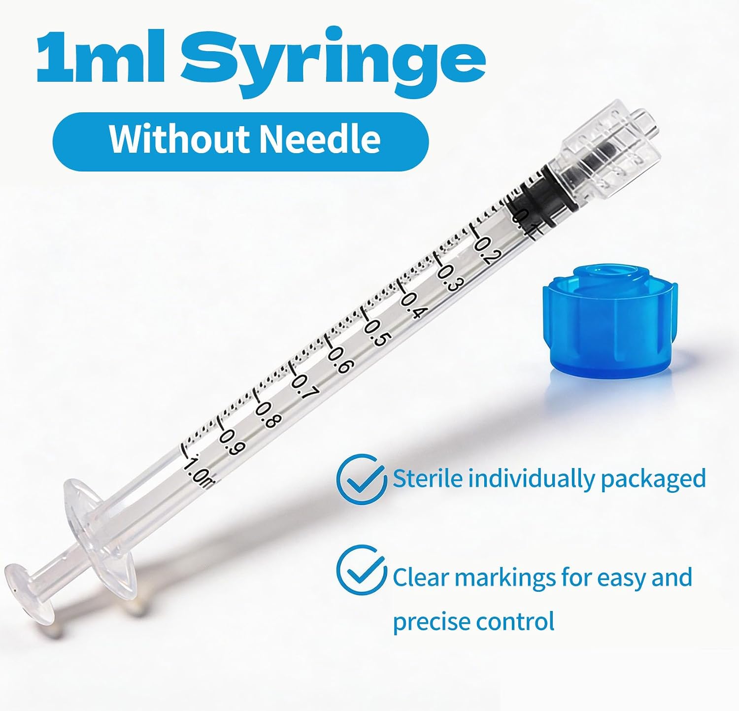 30 Pack 1mL Luer Lock Syringes without Needle - Sterile & Individually Wrapped, 1cc Syringe with Cap, Industrial & Lab Use - Image 2