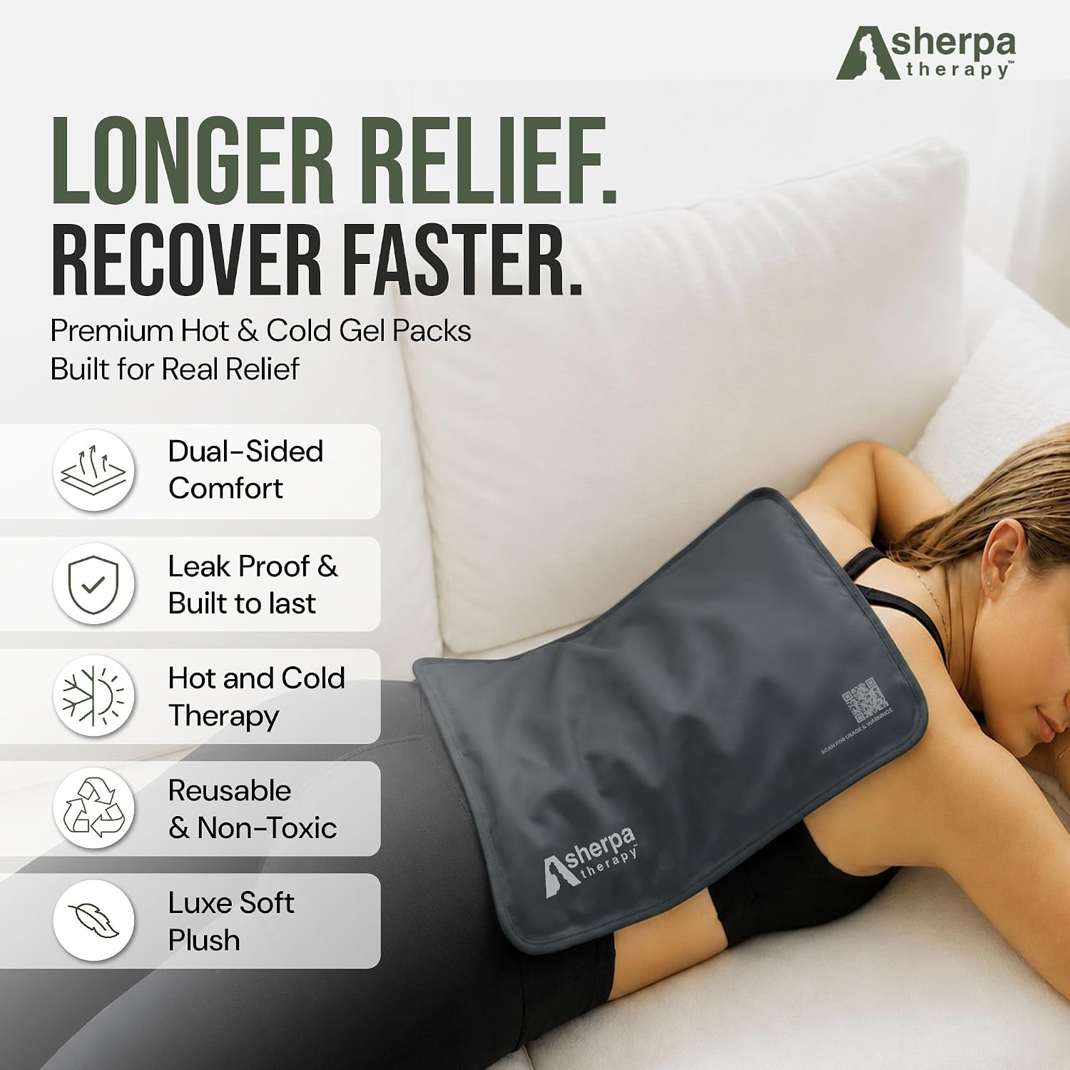 Flexible Hot and Cold Gel Pack, Large 11.5" x 14.5" | Reusable soft gel ice pack for injuries, recovery, dual-sided plush, medical grade for back, shoulder & muscle relief, grey - Image 4