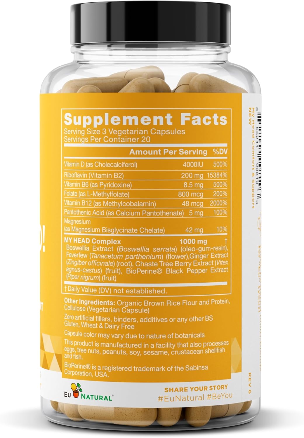 My Head! Headache Vitamins - Sensitivity, Tension, Comfort, Healthy Head Function for A Clear Mind - Fast acting Magnesium, Feverfew, Boswellia, Vitamin D, Ginger, & More - 60 Soft Capsules - Image 8