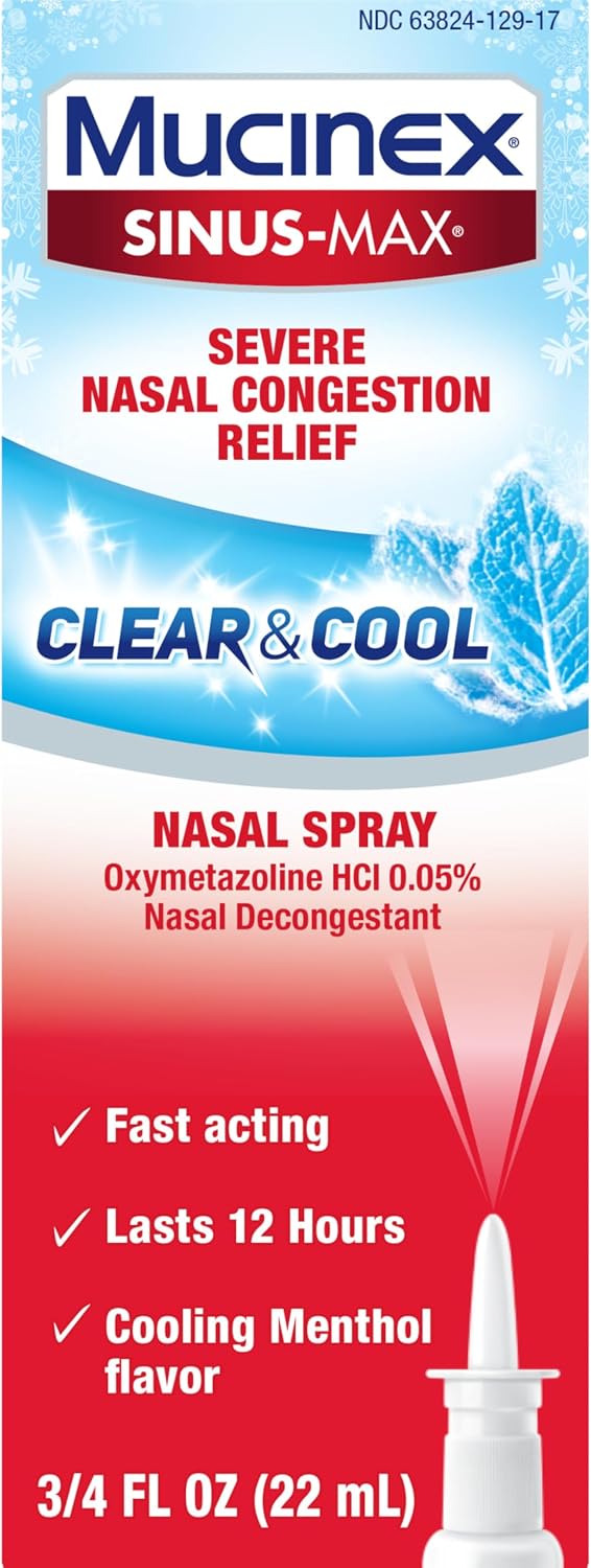 Mucinex Sinus-Max Nasal Spray Decongestant, 12 Hour Over-The-Counter Medication Nose Spray for Sinus Relief, Nasal Decongestants for Adults & Sinus Congestion, Clear & Cool 3/4 Fl Oz(22ML) - Image 9