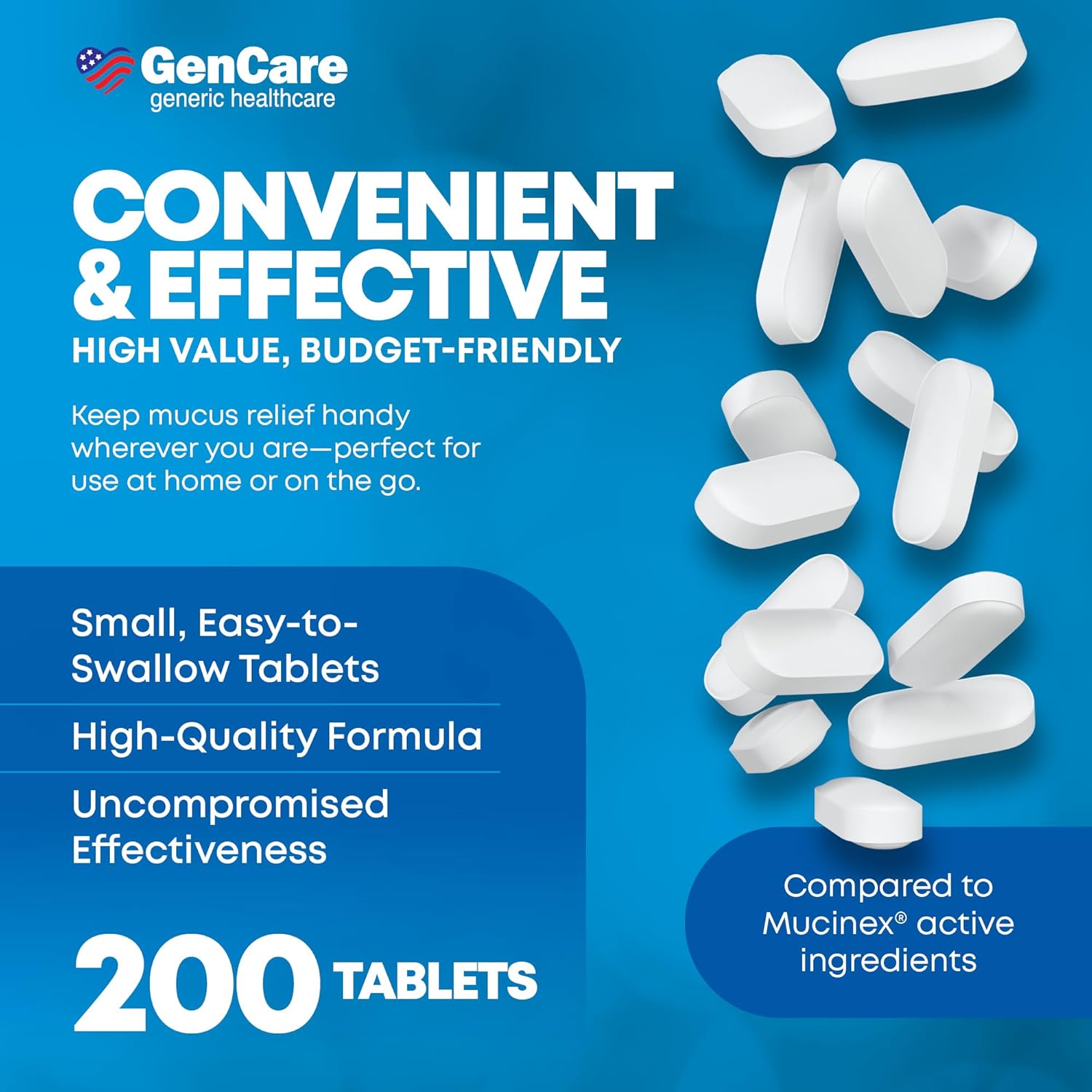 GenCare Mucus Relief Expectorant Guaifenesin 400mg, 200 Tablets | Compares to Mucinex; fast-acting expectorant, chest congestion relief - Image 4