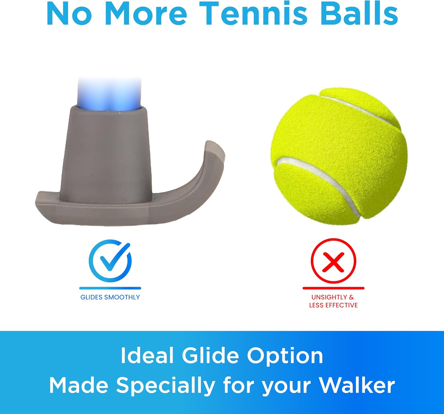 NOVA Walker Skis Glides for Folding Walkers 2 Skis, Universal Walker Accessories, Tennis Ball Replacement, Durable Easy-Glide Mobility Aid, One Pair (2 Skis), Gray - Image 2