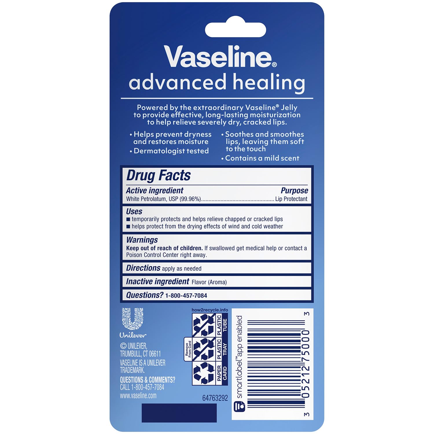 Vaseline Lip Therapy Advanced Healing 3-Pack – White Petroleum Moisturizing Lip Balm for Extremely Dry Lips, 0.35 Oz Ea - Image 2