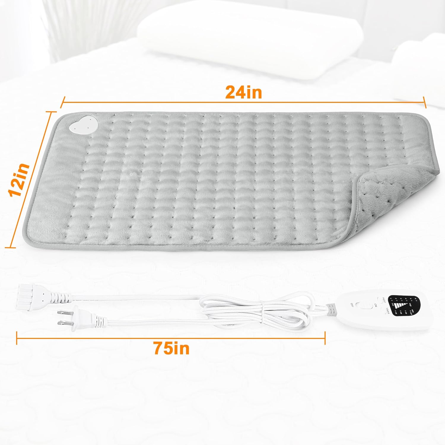 Heating Pad,Heated Blanket,Heating Pad for Back Neck,Grey,24x12 Inch | Electric Heating Pad,Dry/Moist Heat Heating Pads,Heating Pads for Shoulder,Abdomen,Heat Pad for Women Men,Birthday Gift - Image 6