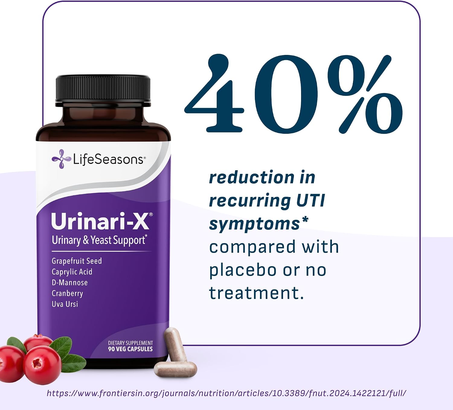 Urinari-X - Urinary Tract Support - Fast Acting UTI Relief - Vitamin Supplement for Healthy Bladder Function & Immunity - D-Mannose, Cranberry, Caprylic Acid, Uva Ursi & Grapefruit - 90 Capsules - Image 3
