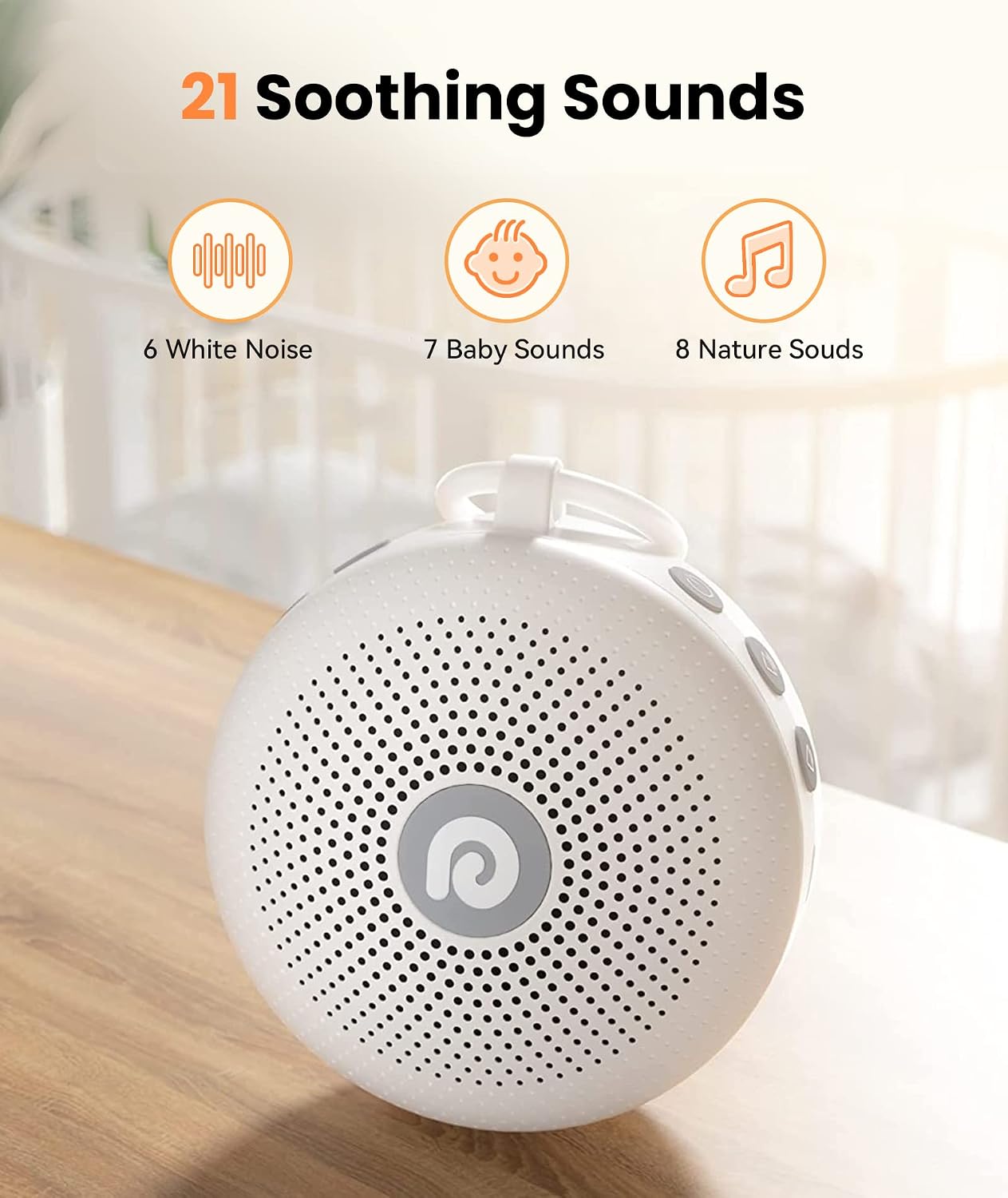 Dreamegg Portable Noise Machine for Baby Adult, Features Powerful Battery, 21 Soothing Sound, Noise Canceling for Office & Sleeping, Sound Therapy for Home, Travel, Registry Gift, Classic White - Image 4