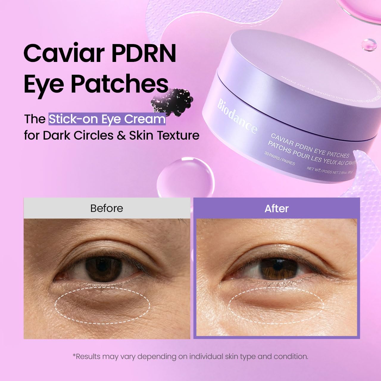 BIODANCE Caviar PDRN Eye Patches, Nourishing Under Eye Patches for Dark Circles, Depuffing Eye Mask for Puffy & Tired Eyes, Travel Essentials & Self Care Gifts for Women, Korean Skin Care (60 Count) - Image 3