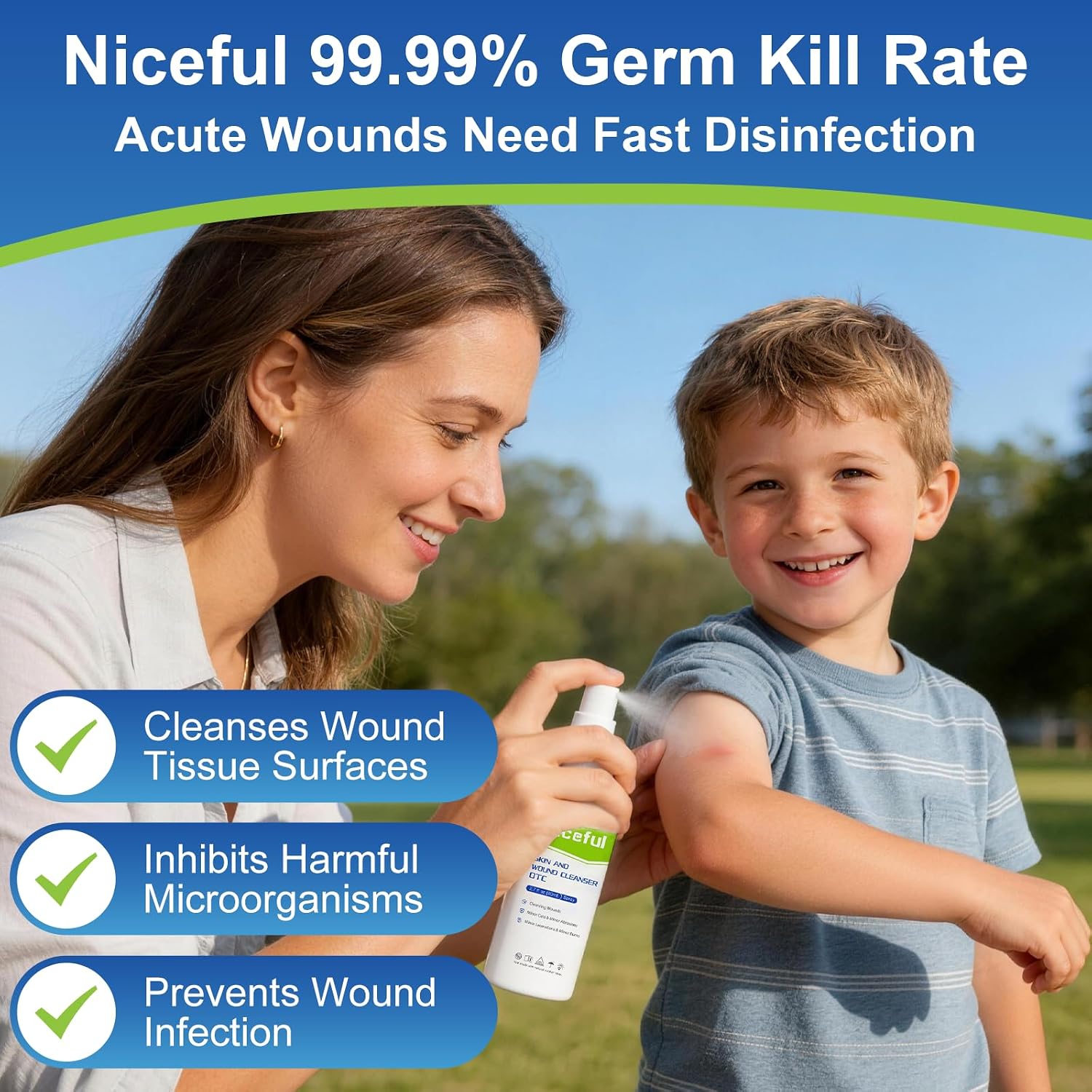 First Aid Antiseptic Spray Sting-Free Wound Cleanser 2.7fl oz(Pack of 2) | Kill 99% Germs, for Minor Cuts, Scrapes, Piercing Aftercare, Burns, Tattoos, for Sensitive Skin and Eczema, Odorless - Image 4