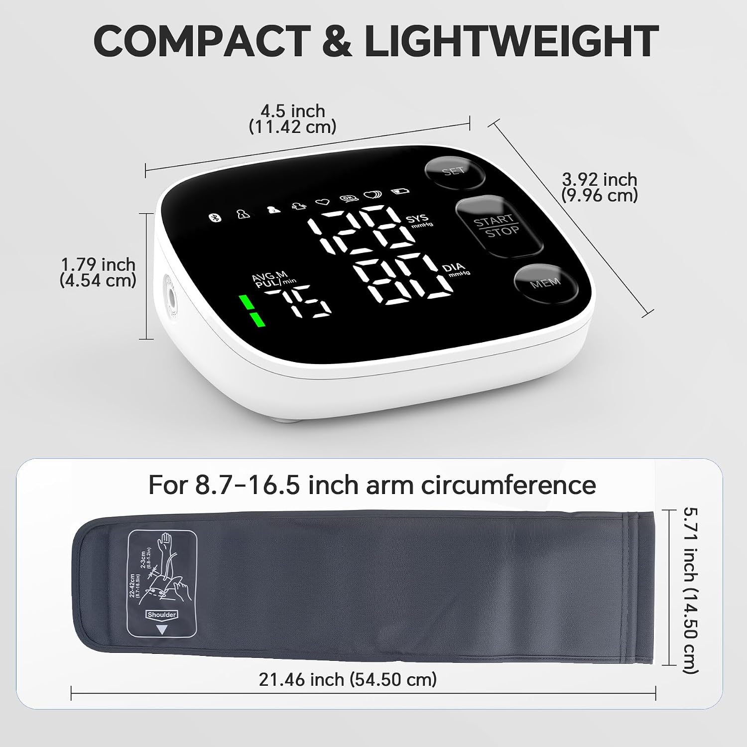 Oklar Blood Pressure Monitor Bluetooth Upper Arm BP Machine for Home Use | FDA-Cleared, Clinical Accuracy, App Sync, 2x120 Memory, Large LED Backlit Display, 8.7-16.5" Adjustable Cuff with Storage Bag - Image 8