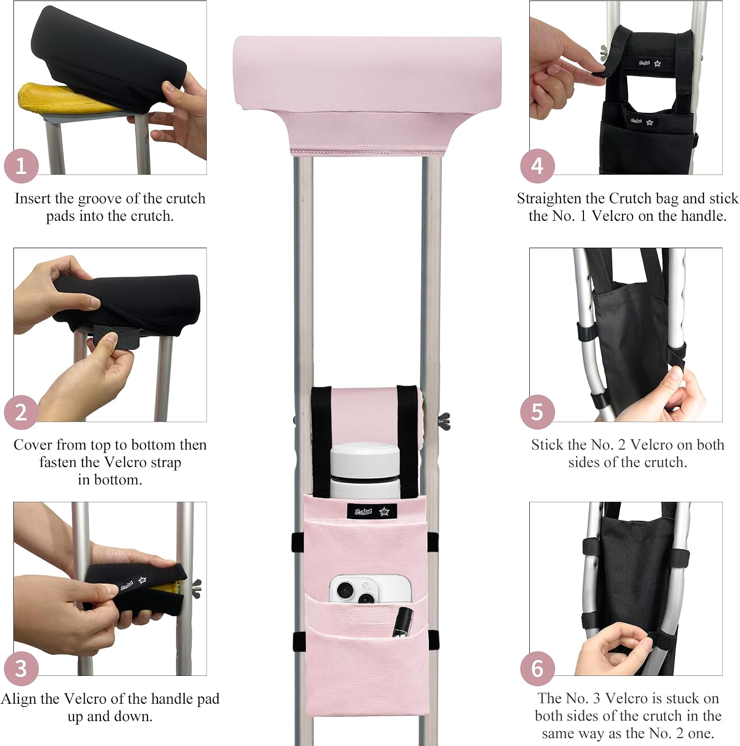 Crutches Padding & Crutch Bag (5 PCS) - Crutch Pads for Armpits and Hand Grips Water-Resistant Pouch for Crutches Crutch Cushions Crutches Accessories for Men, Women - Image 5