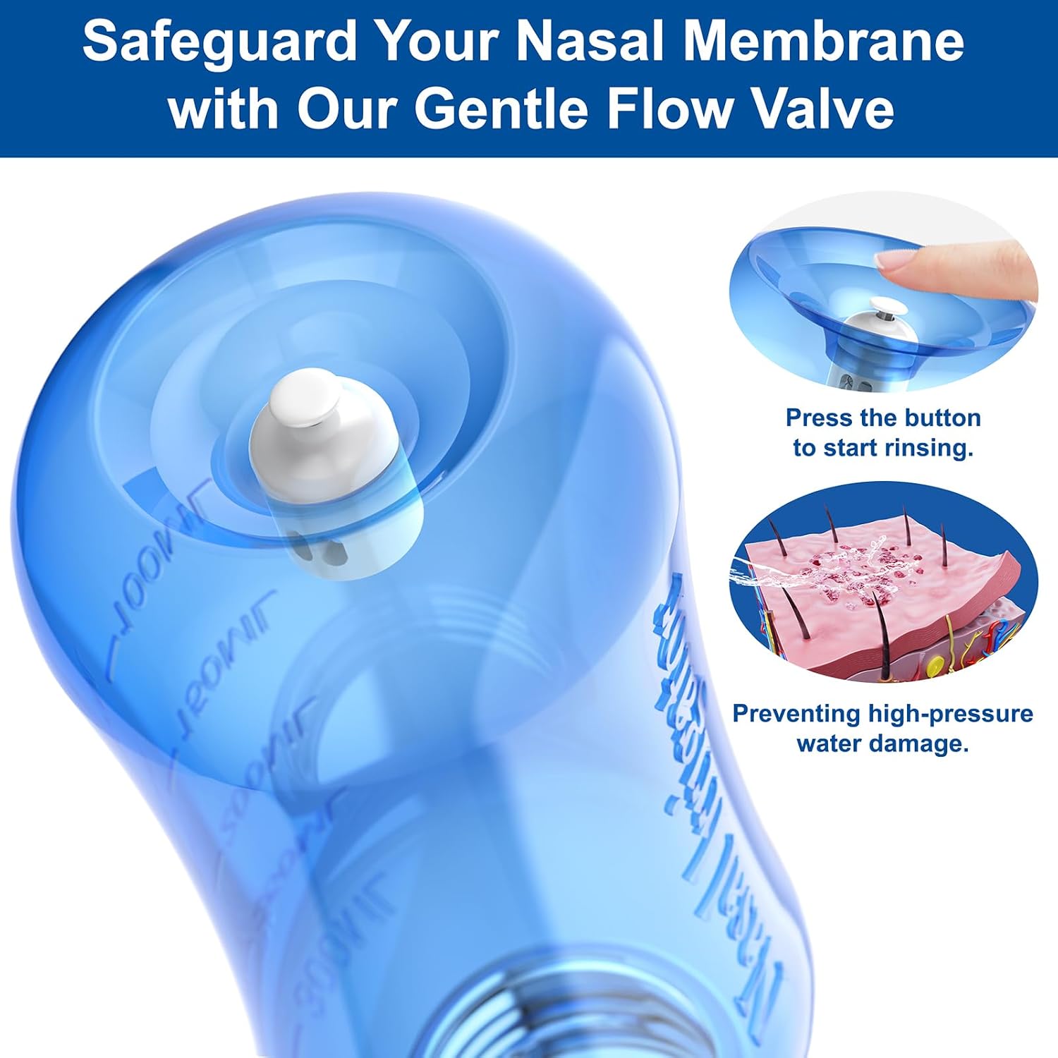 MAOEVER Neti Pot Sinus Rinse Bottle Nose Wash Cleaner Pressure Rinse Nasal Irrigation for Adult & Kid BPA Free 300 ML with 30 Nasal Wash Salt Packets and Sticker Thermometer(Blue) - Image 6