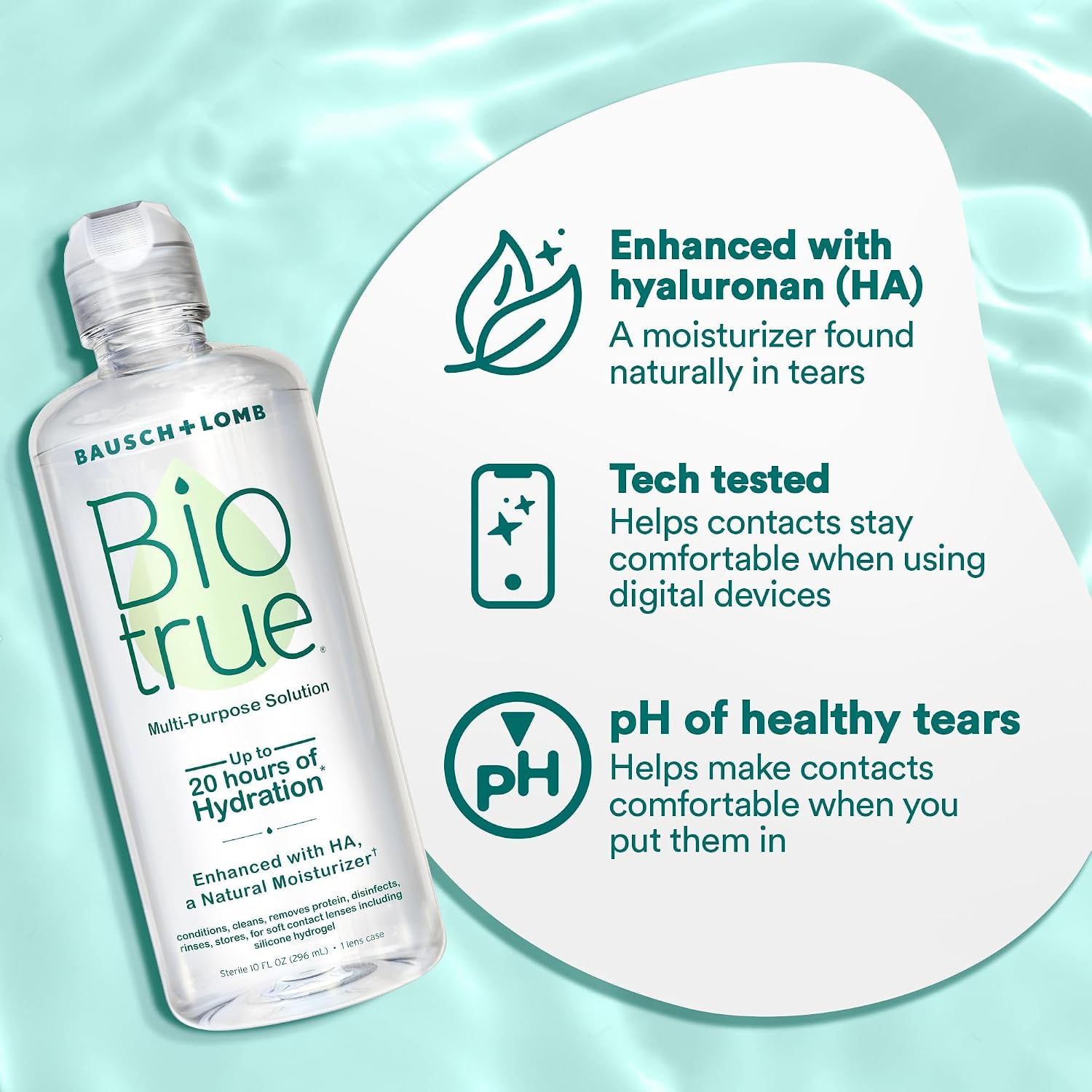 Biotrue Contact Solution, Multi-Purpose Solution with Lens Case, Cleans, Conditions, Hydrates, Disinfects, Removes Protein, Dirt & Debris, Contact Lens Cleaner & Storage, 10 Fl Oz (Pack of 2) - Image 4