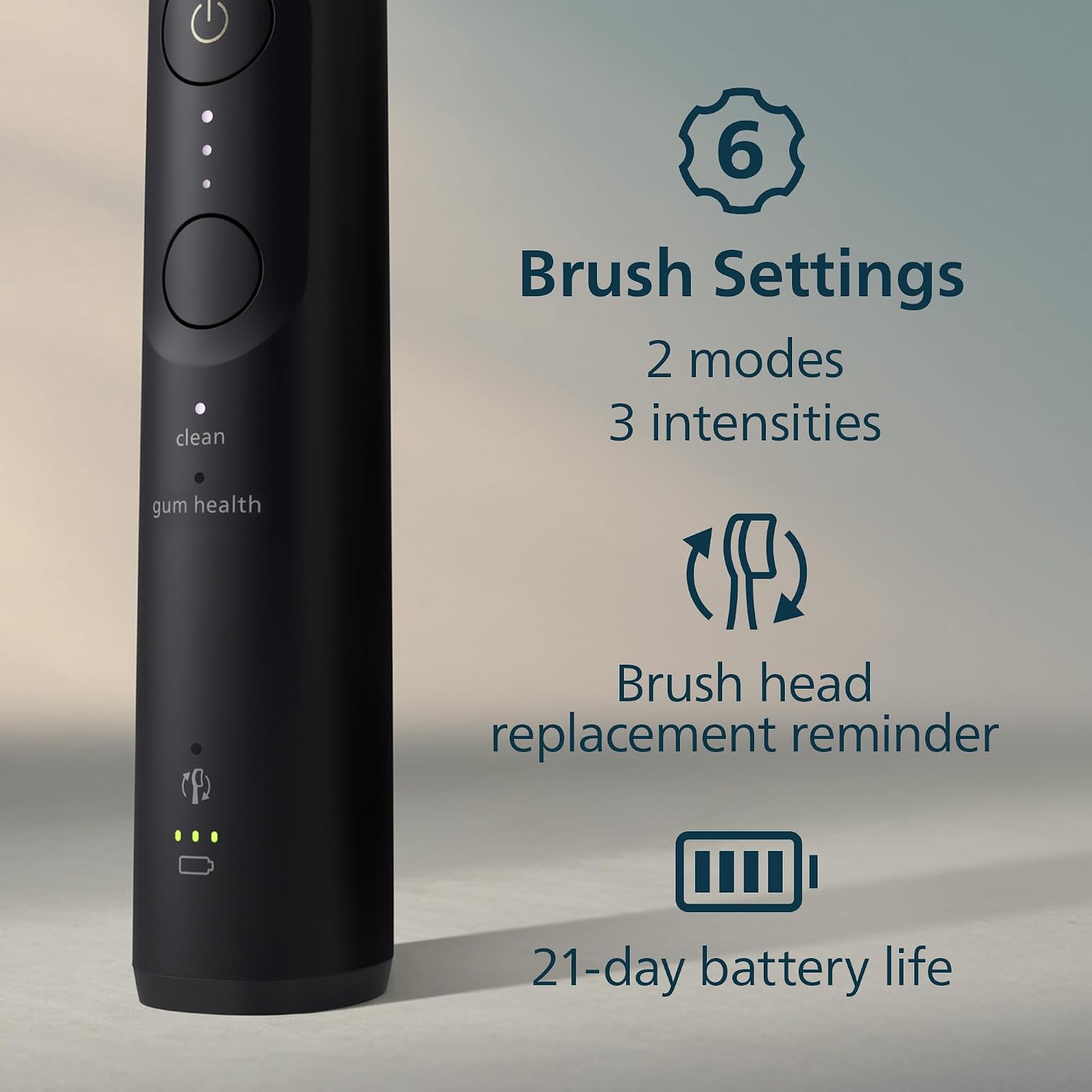 Philips Sonicare 5950 Rechargeable Electric Toothbrush, 2 Brush Head, Black | 1000% More Plaque Removal¹, Pressure Sensor, 6 Brush Settings, 21-Day Battery, Includes Travel Case, HX7131/03 - Image 6