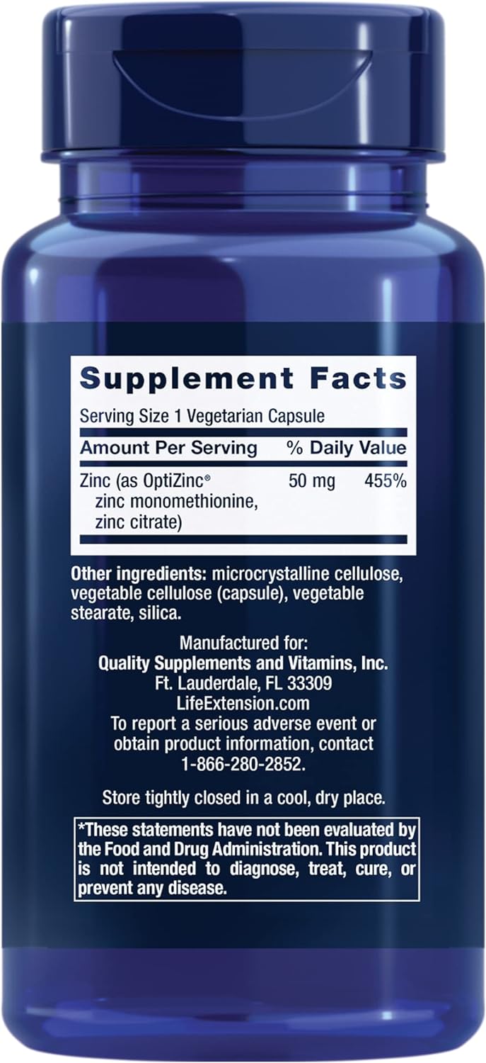 Life Extension Zinc Caps, zinc 50 mg, zinc Citrate, Support The Body's Immune defenses, Ultra-absorbable, Vegetarian, Non-GMO, Gluten-Free, 90 Vegetarian Capsules | Zinc 50 mg as Zinc Citrate Supports the Body's Immune Defenses, Ultra-Absorbable, Vegetarian, Non-GMO & Gluten-Free - Image 2
