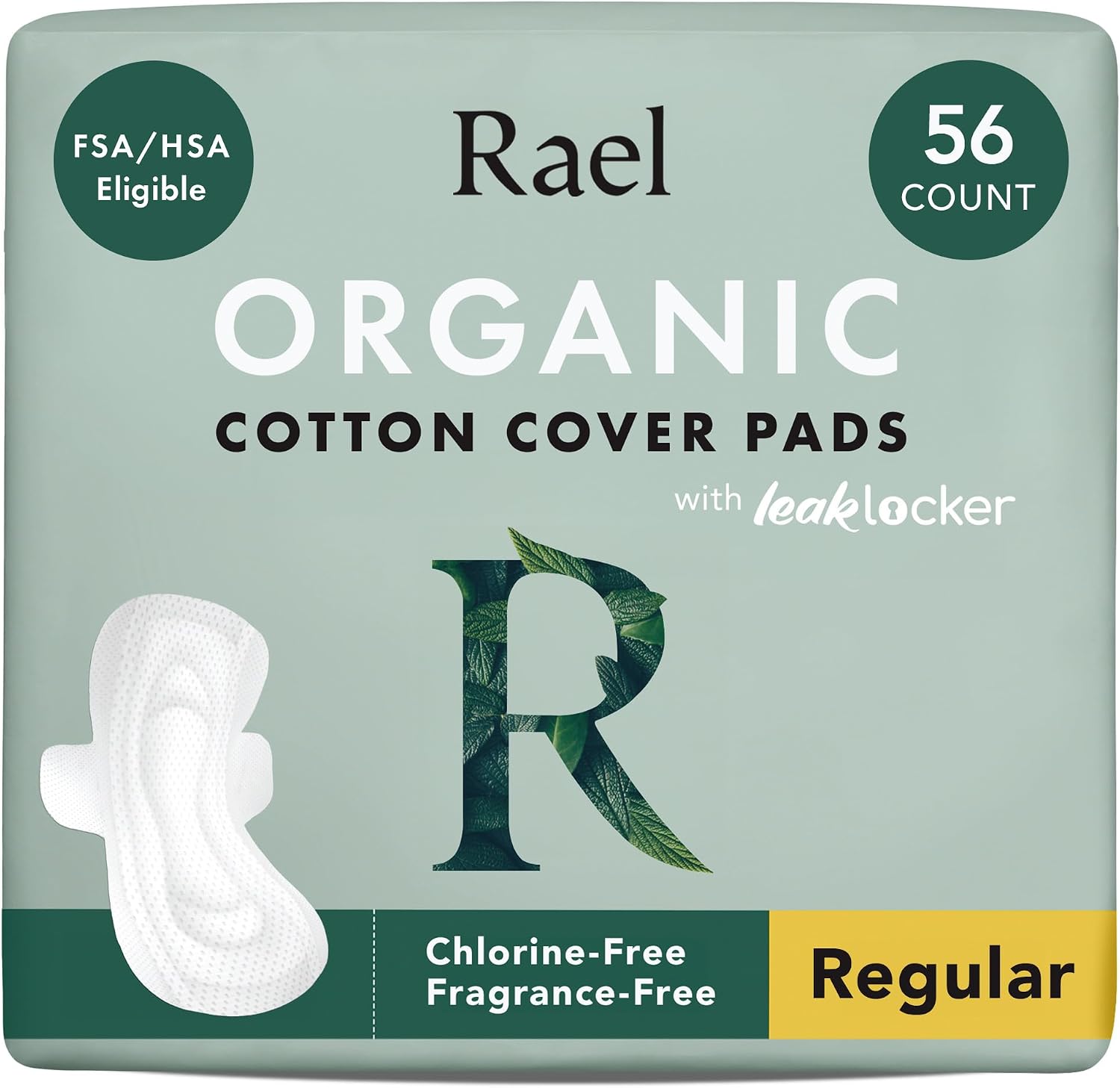 Rael Organic Cotton Cover Sanitary Pads for Women Moderate (Regular, 56 Ct) | Ultra Thin Period Pads with Wings, Regular Absorbency, Unscented, Chlorine Free, Period Essentials, Feminine Care