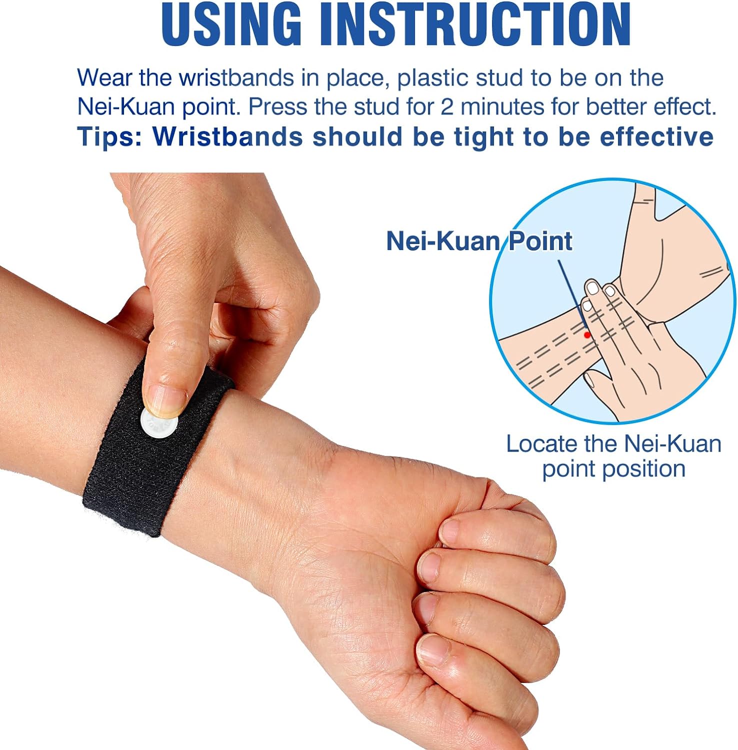 Hionfurt Motion Sickness Bands Anti Nausea Wristband for Adult and Kids Morning Sickness Relief for Pregnant Women Acupressure Nausea Relief for Car, Sea, Air Sickness - 2 Pairs Gray, Black - Image 3