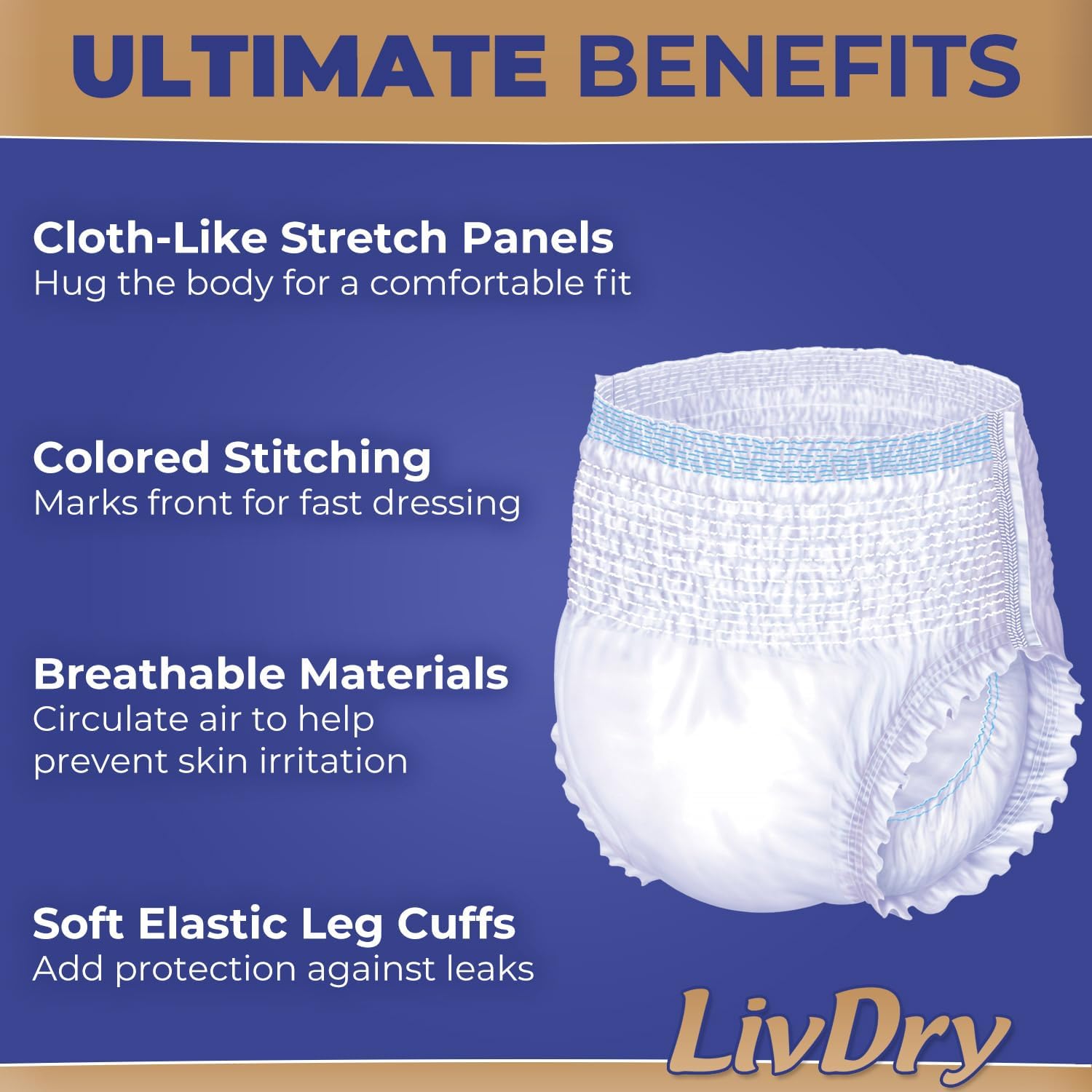 LivDry Ultimate XL Adult Incontinence Underwear, Max Absorbent Adult Diapers with Leak Protection, X-Large, 12-Pack - Image 3