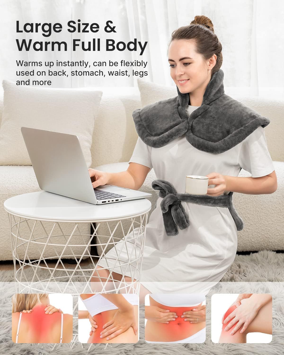 RENPHO Heating Pad for Back, Gift for Women & Men, FSA Eligible HSA | Fits for Neck & Shoulders, 6 Heat Levels, Weighted for Snug Fit, ETL Certified, Birthday Gift for Mom & Dad, 24 x 33", Gray - Image 6