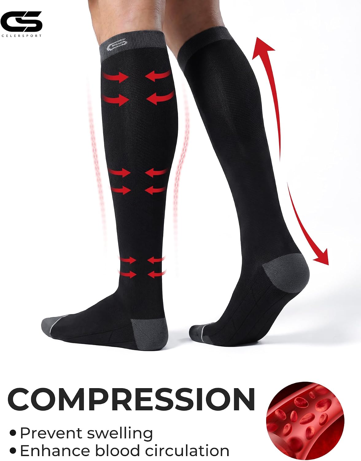 CS CELERSPORT Compression Socks for Men Women 20-30mmHg Running 3 Pairs | Breathable Knee High Circulation Support Socks for Travel, Pregnant, Nurses, Athletic, Daily Stand - Image 4