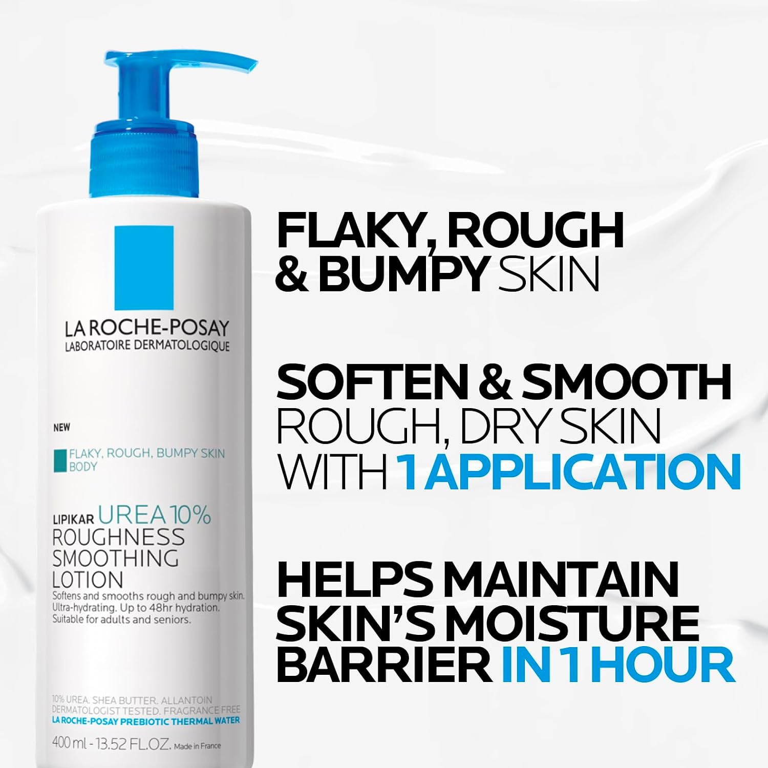La Roche-Posay Lipikar Urea 10% Body Lotion for Dry Skin, 13.52oz | Rough and bumpy skin lotion with shea butter and allantoin that softens and smooths skin with 1 application. - Image 4